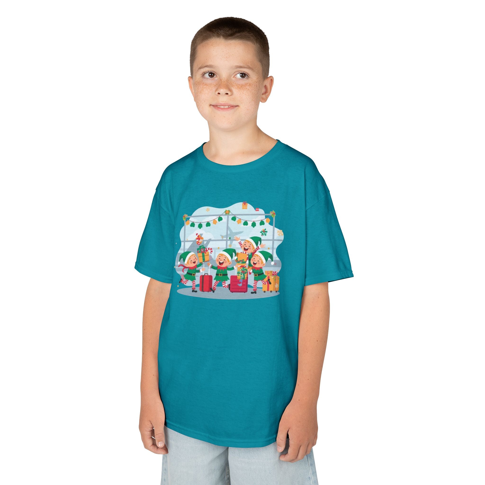Kids Christmas Elves Airport Shirt — Cute Holiday Travel T-Shirt | Gildan 5000B