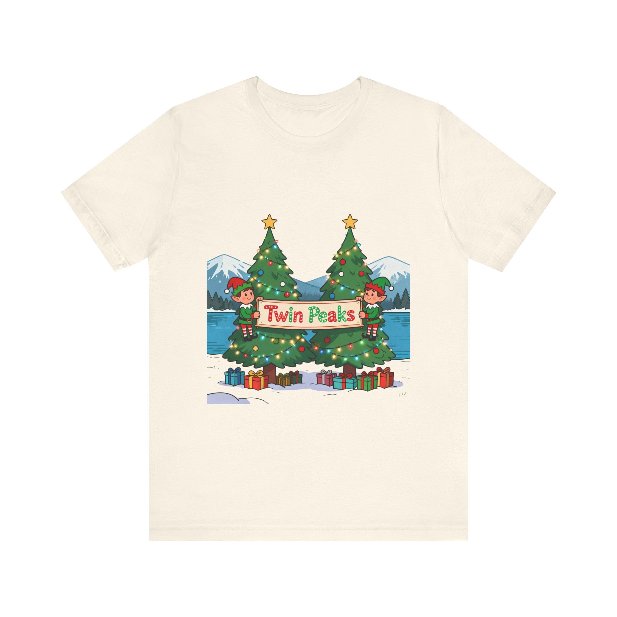Twin Peaks Christmas Shirt – Festive Elves and Twin Trees Lights Tee | Mountain Town Christmas Gift | Bella Canvas 3001
