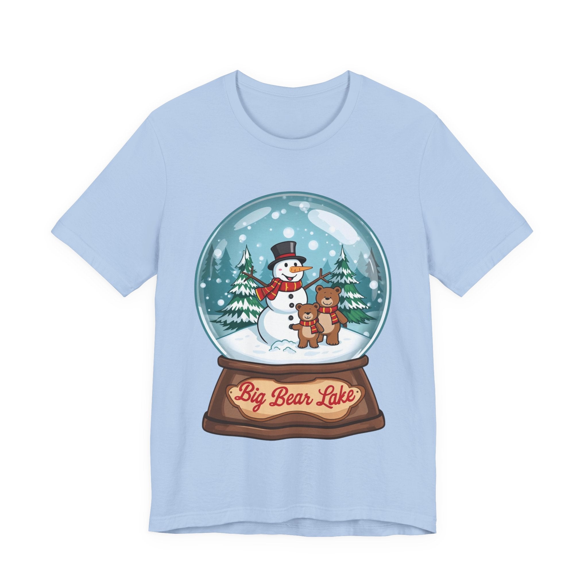 Big Bear Lake Snow Globe Christmas Shirt – Cute Winter Snowman & Bears Tee | Holiday Mountain Shirt | California Xmas Souvenir | Bella Canvas 3001
