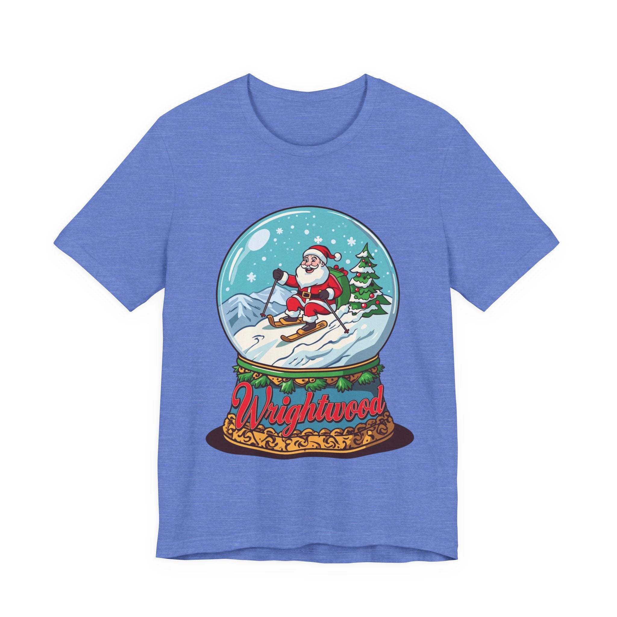 Wrightwood Christmas Shirt – Cute Skiing Santa Snow Globe Tee | Mountain Town Christmas Gift | Bella Canvas 3001