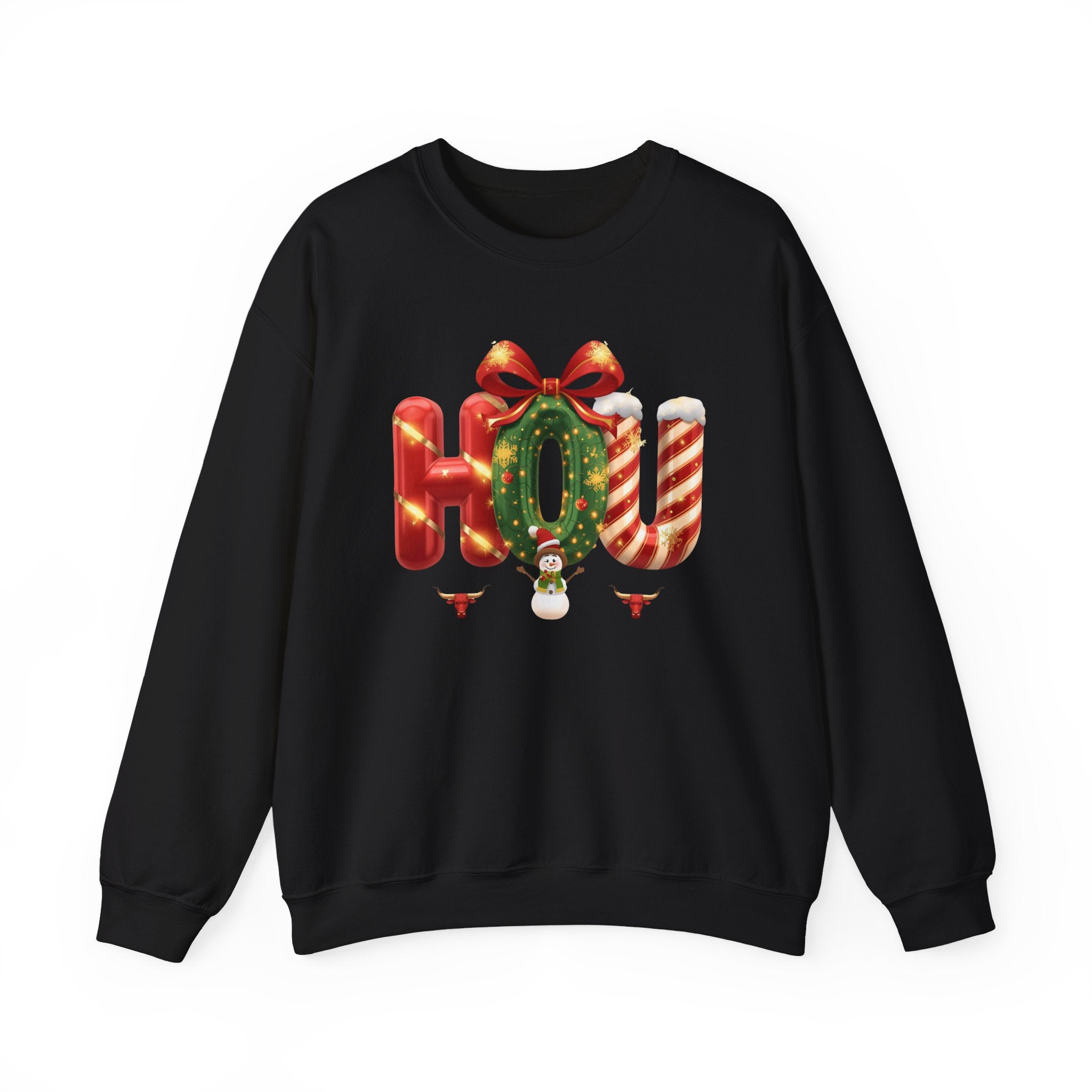 HOU Christmas Sweatshirt – Festive Holiday Letter Art Tee | Christmas Gift | Gildan 18000