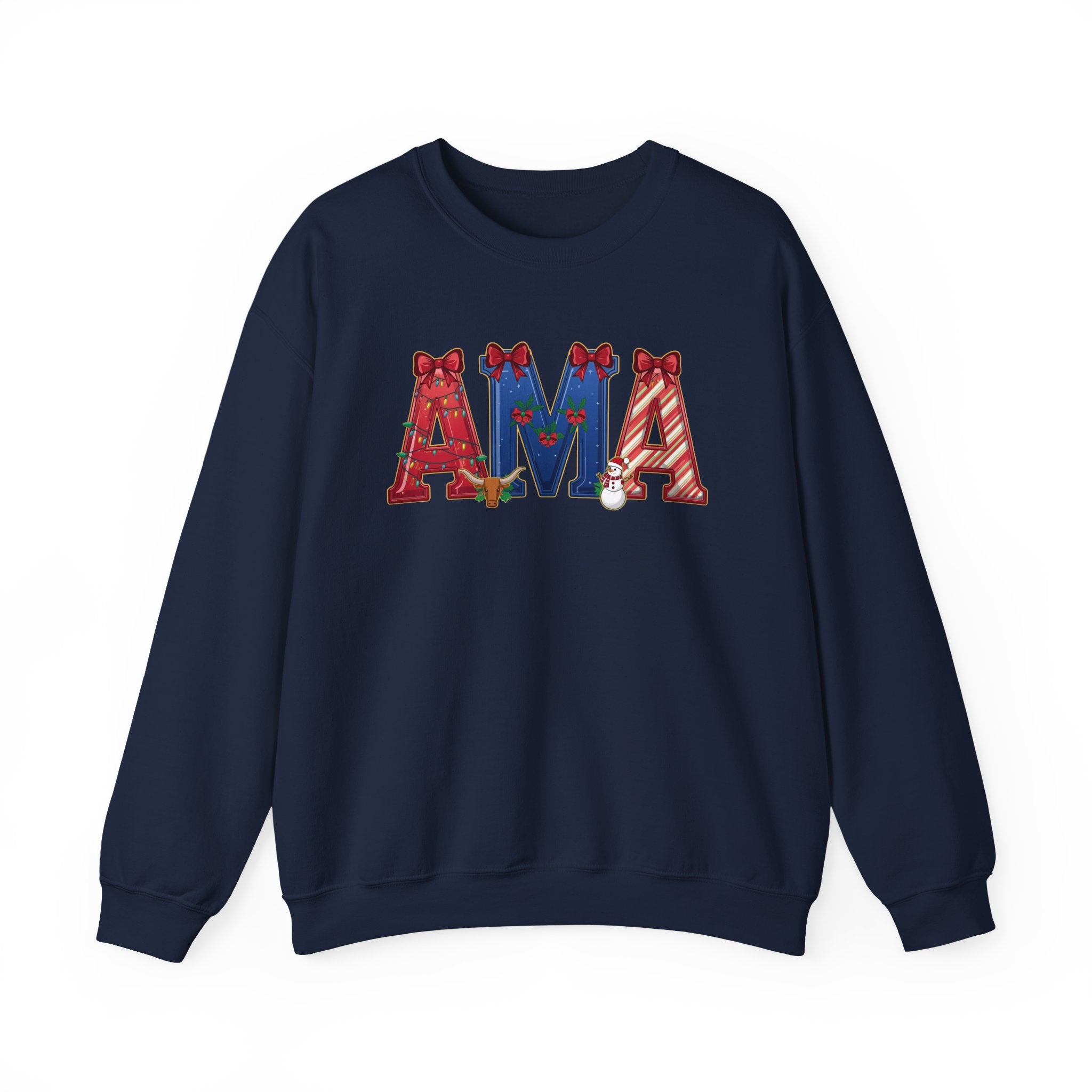 AMA Christmas Sweatshirt – Festive Holiday Airport Code Crewneck | Winter Travel Gift | Gildan 18000