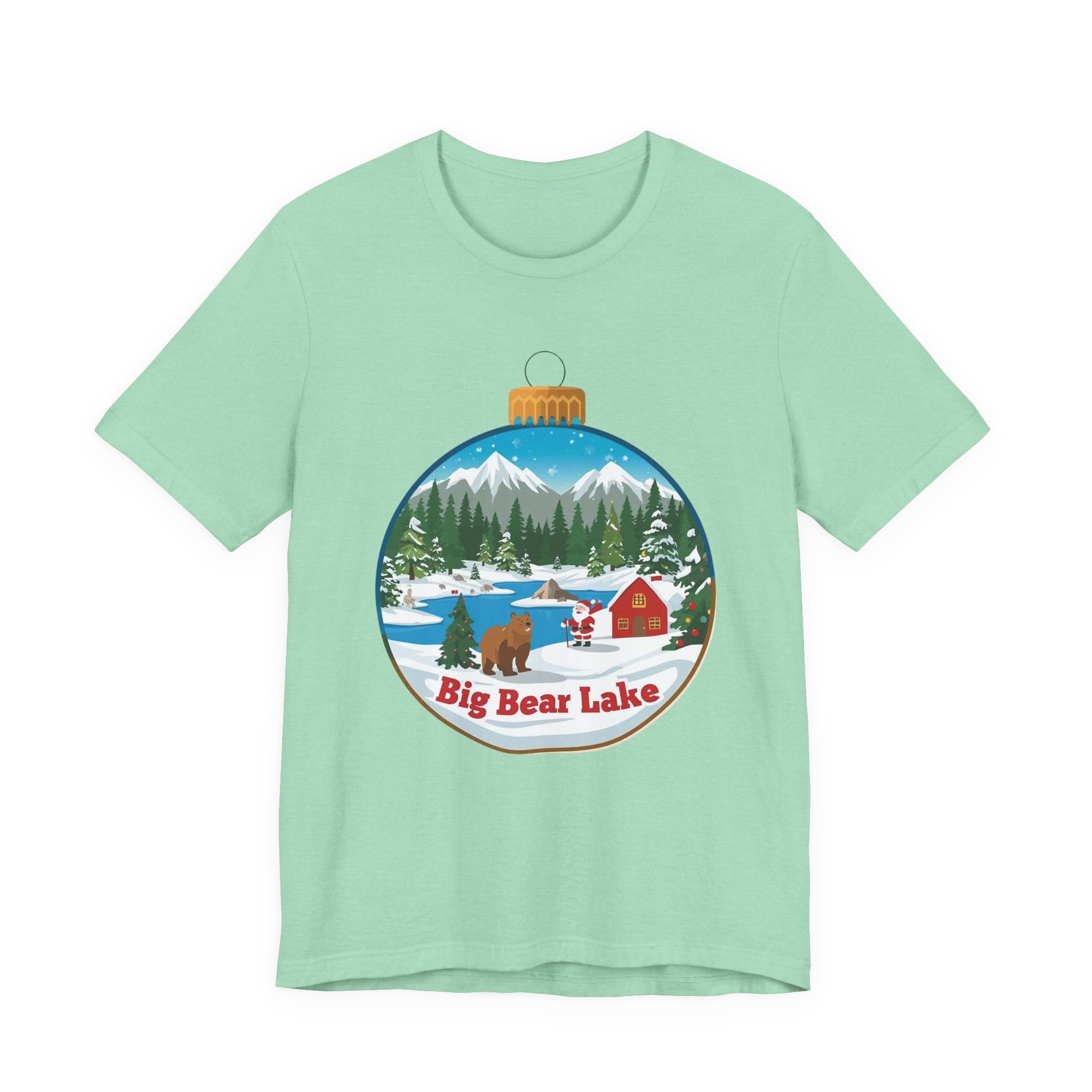 Big Bear Lake Christmas Ornament Scene T-Shirt – Santa, Cabin & Winter Mountains Tee