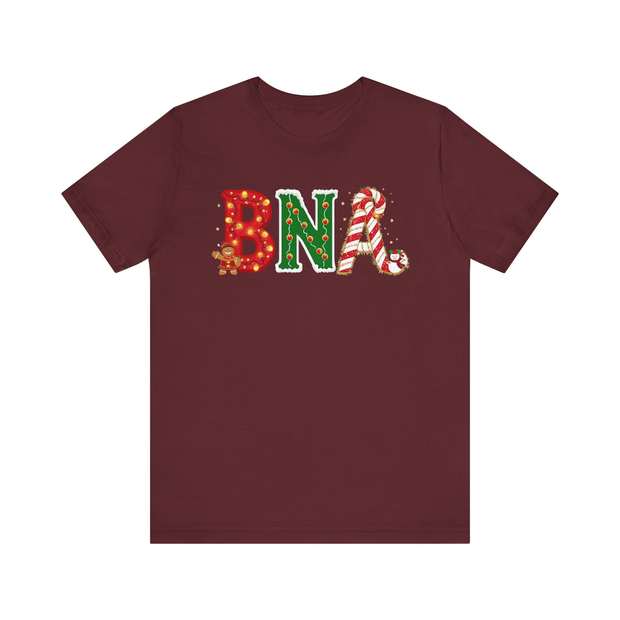 BNA Christmas Shirt – Festive Holiday Letter Art Tee | Christmas Gift | Bella Canvas 3001