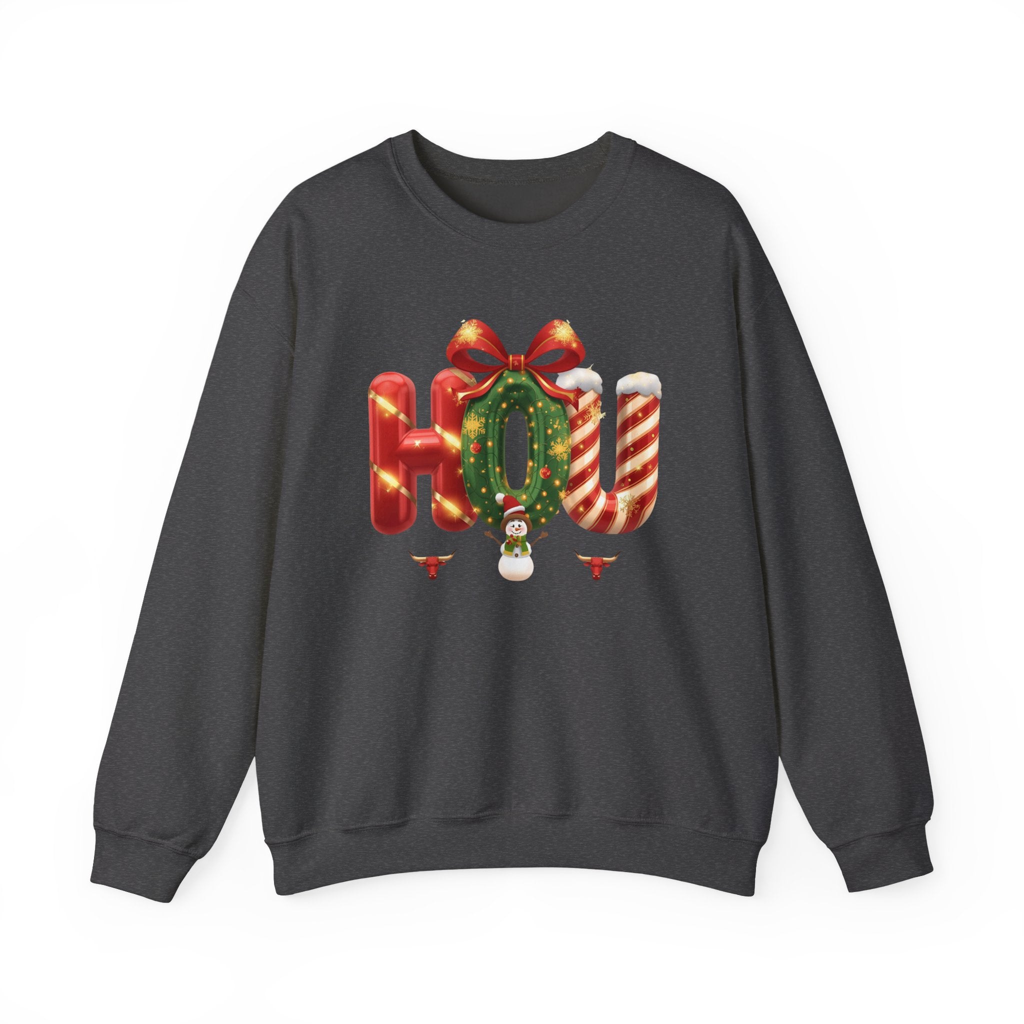 HOU Christmas Sweatshirt – Festive Holiday Letter Art Tee | Christmas Gift | Gildan 18000