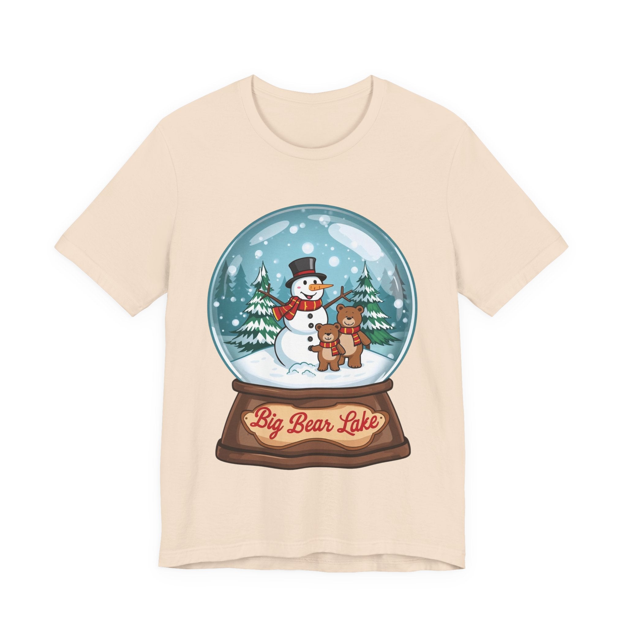 Big Bear Lake Snow Globe Christmas Shirt – Cute Winter Snowman & Bears Tee | Holiday Mountain Shirt | California Xmas Souvenir | Bella Canvas 3001