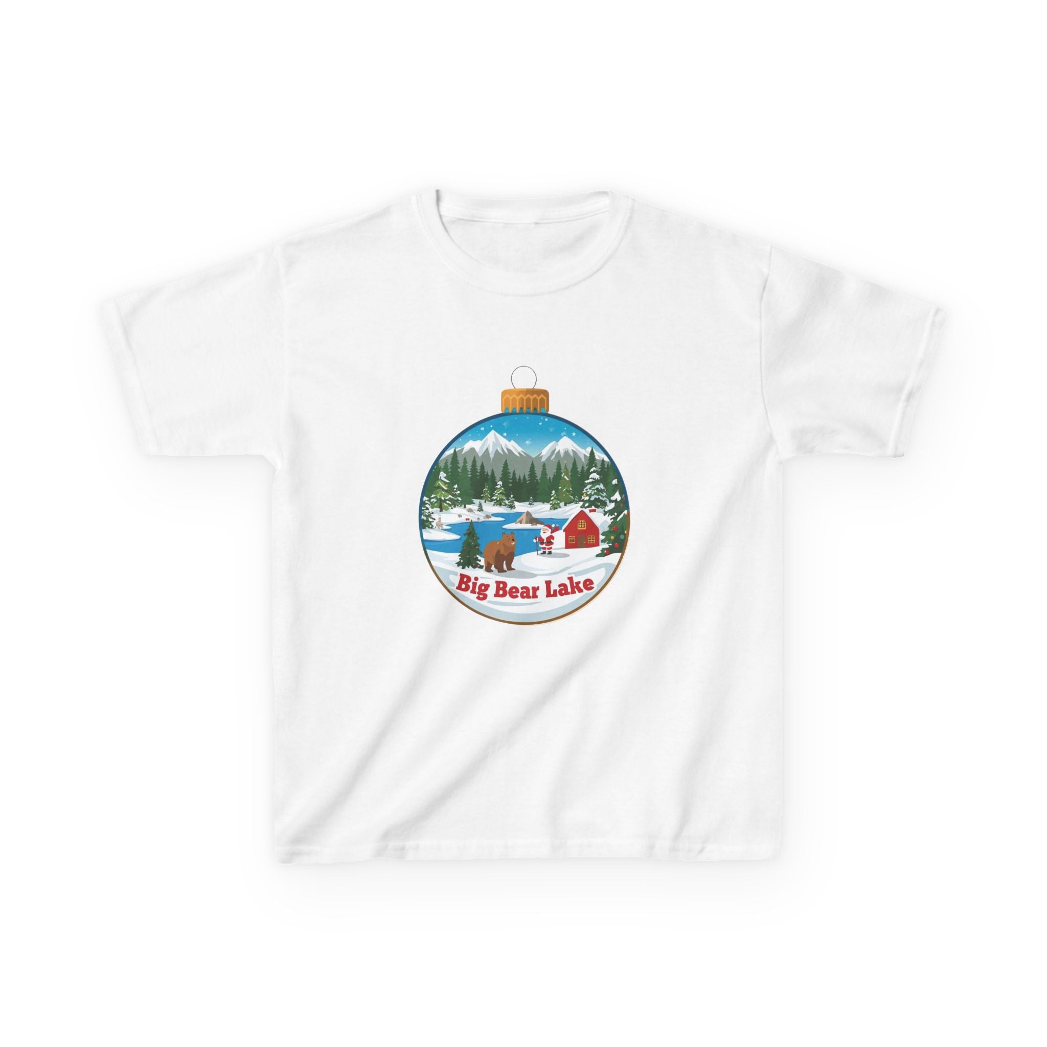Kids Big Bear Lake Christmas Shirt – Santa Winter Ornament Cabin Tee | Cute Mountain Holiday Shirt | Santa & Bear Gift Tee | Gildan 5000B