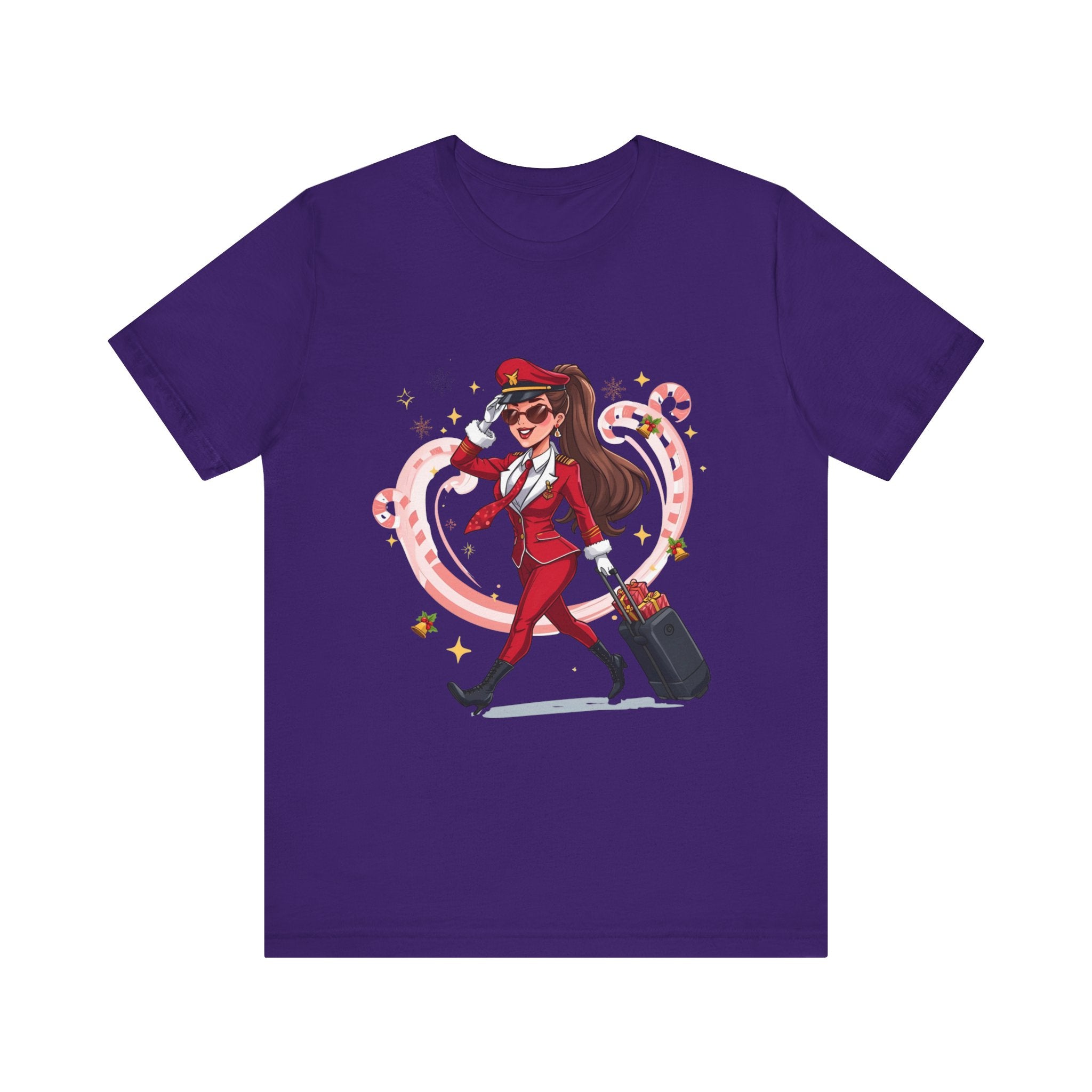 Sassy Pilot Cartoon Tee - Cute Female Pilot Stewardess with Luggage Shirt