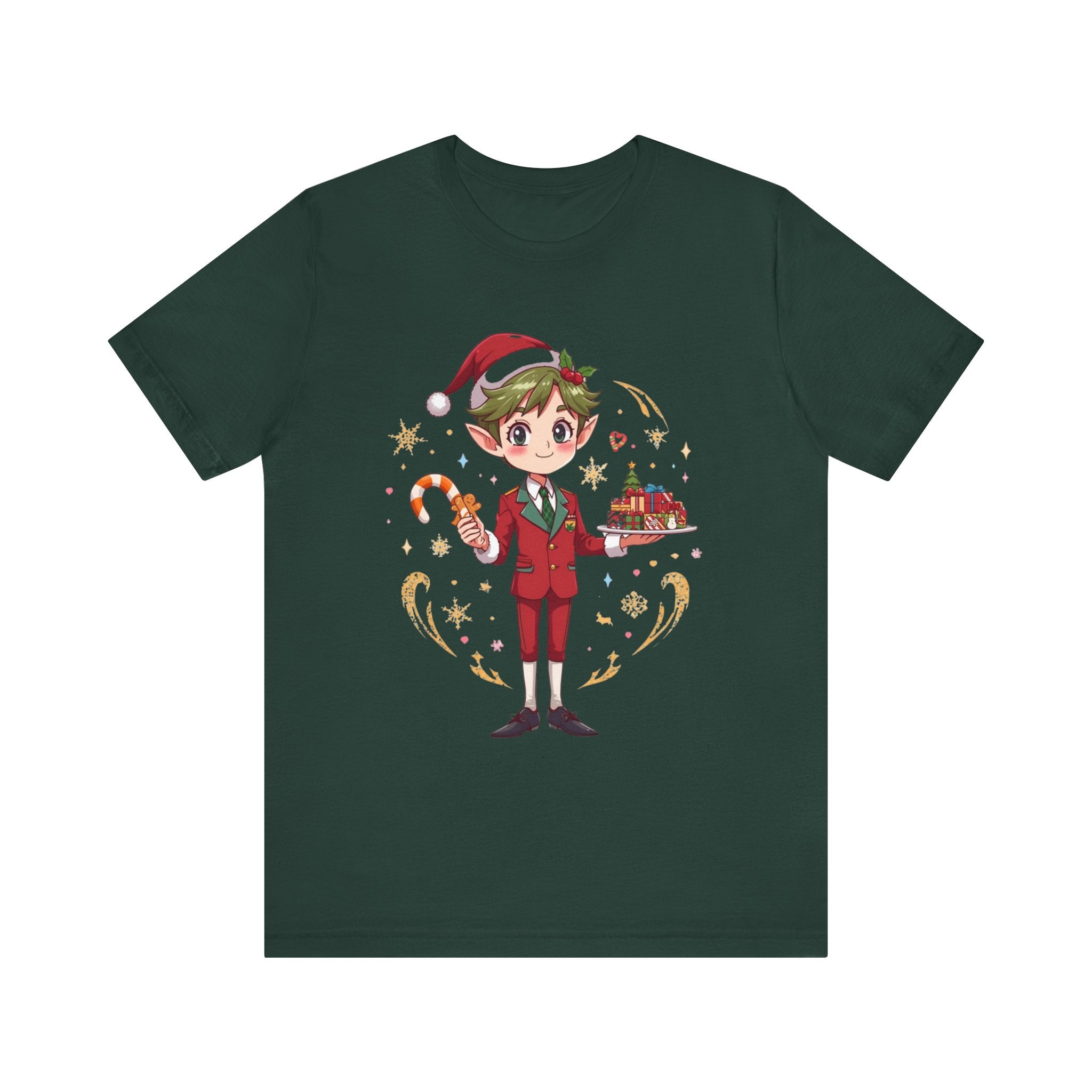 Christmas Cabin Elf Tee — Cute Candy Cane & Holiday Village Graphic Shirt