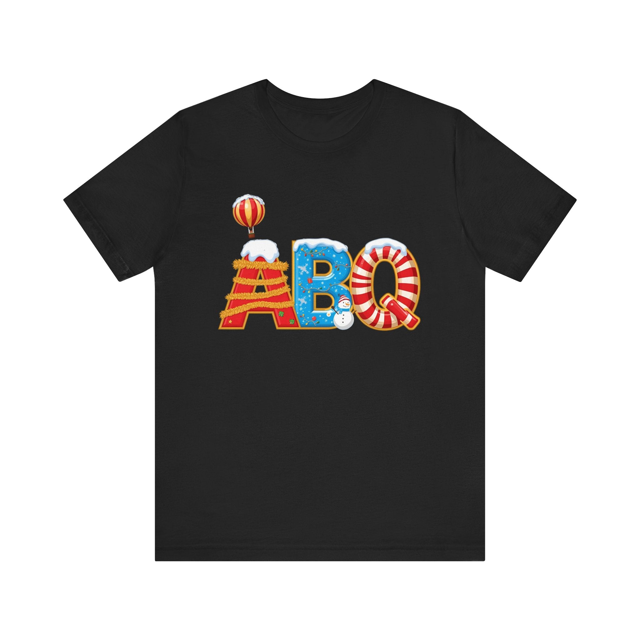 ABQ Christmas Shirt – Hot Air Balloon Candy Cane Letters Tee |  Gi| Bella Canvas 3001ft