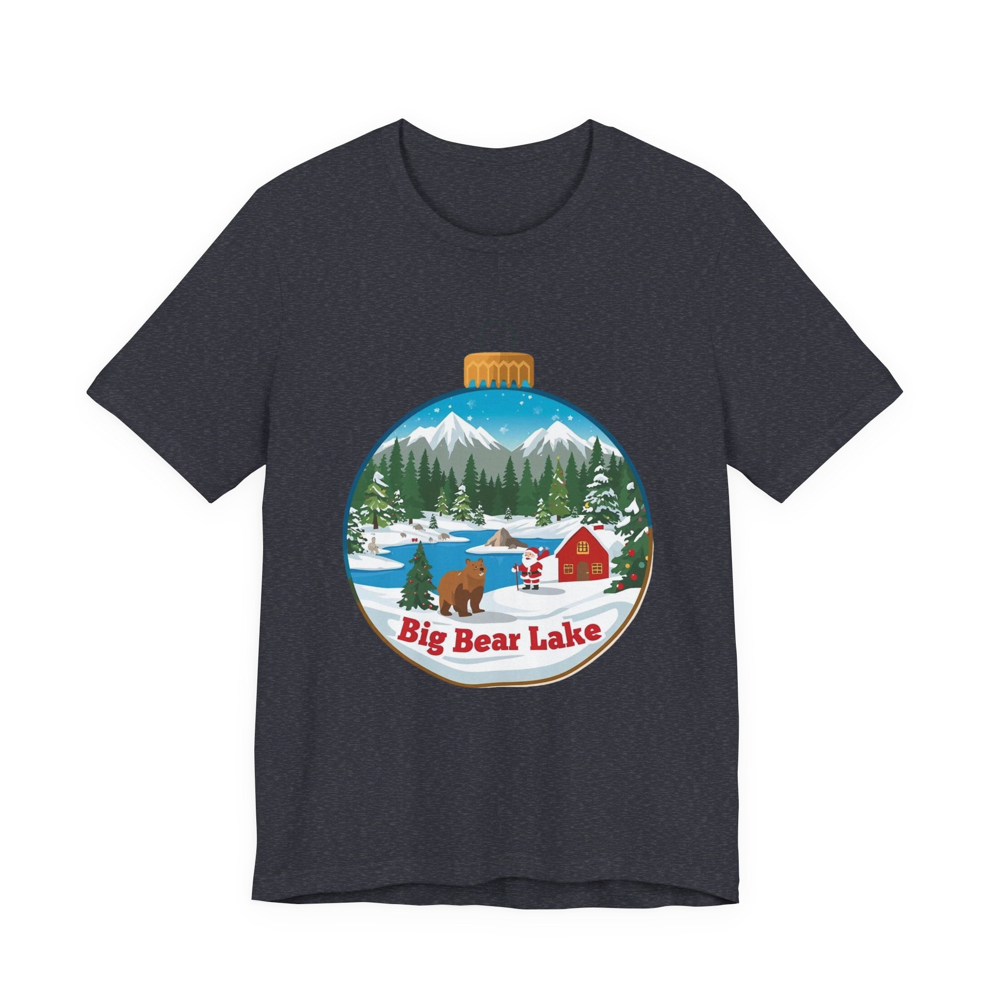 Big Bear Lake Christmas Ornament Scene T-Shirt – Santa, Cabin & Winter Mountains Tee