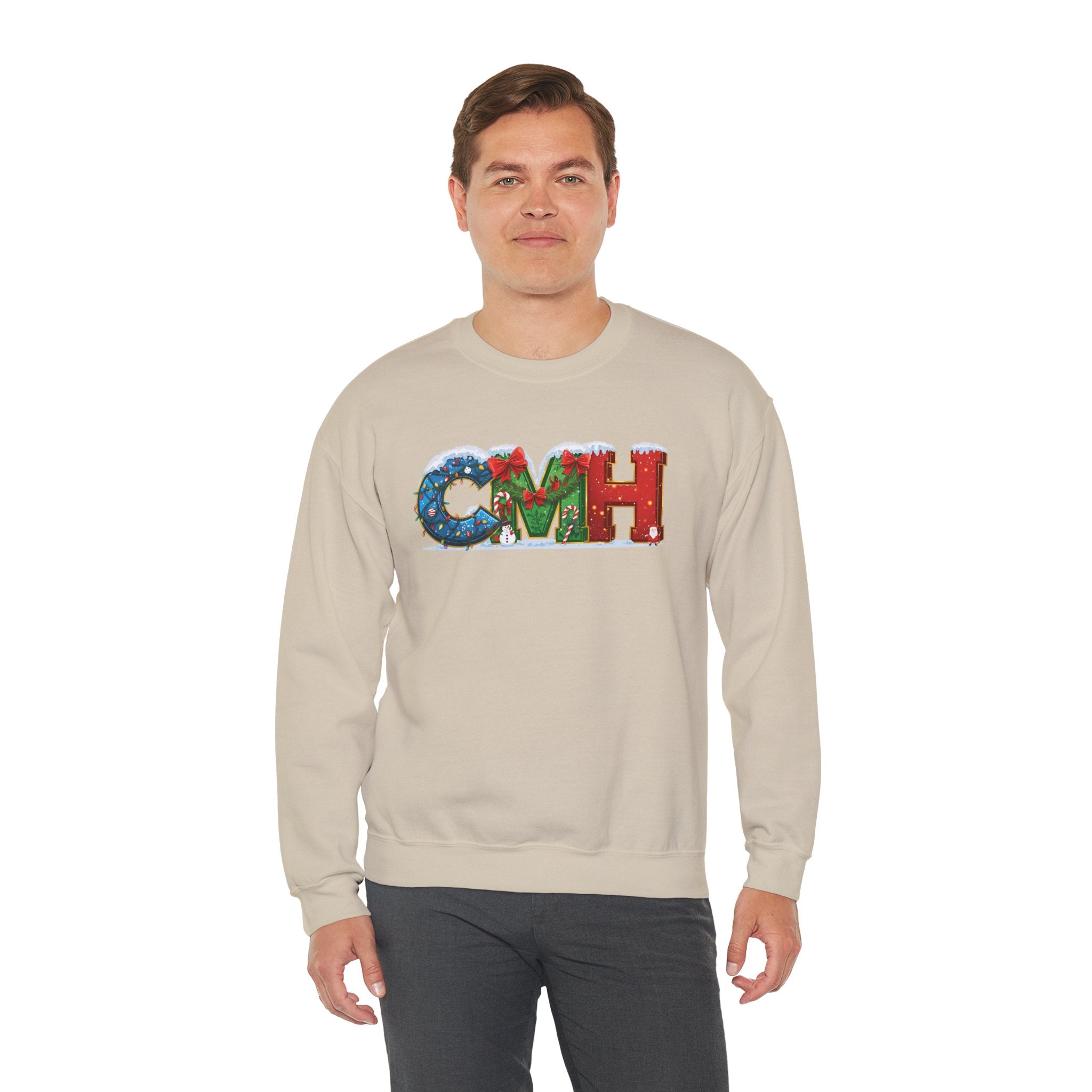 CMH Christmas Sweatshirt – Festive Holiday Letter Art Tee | Christmas Gift | Gildan 18000