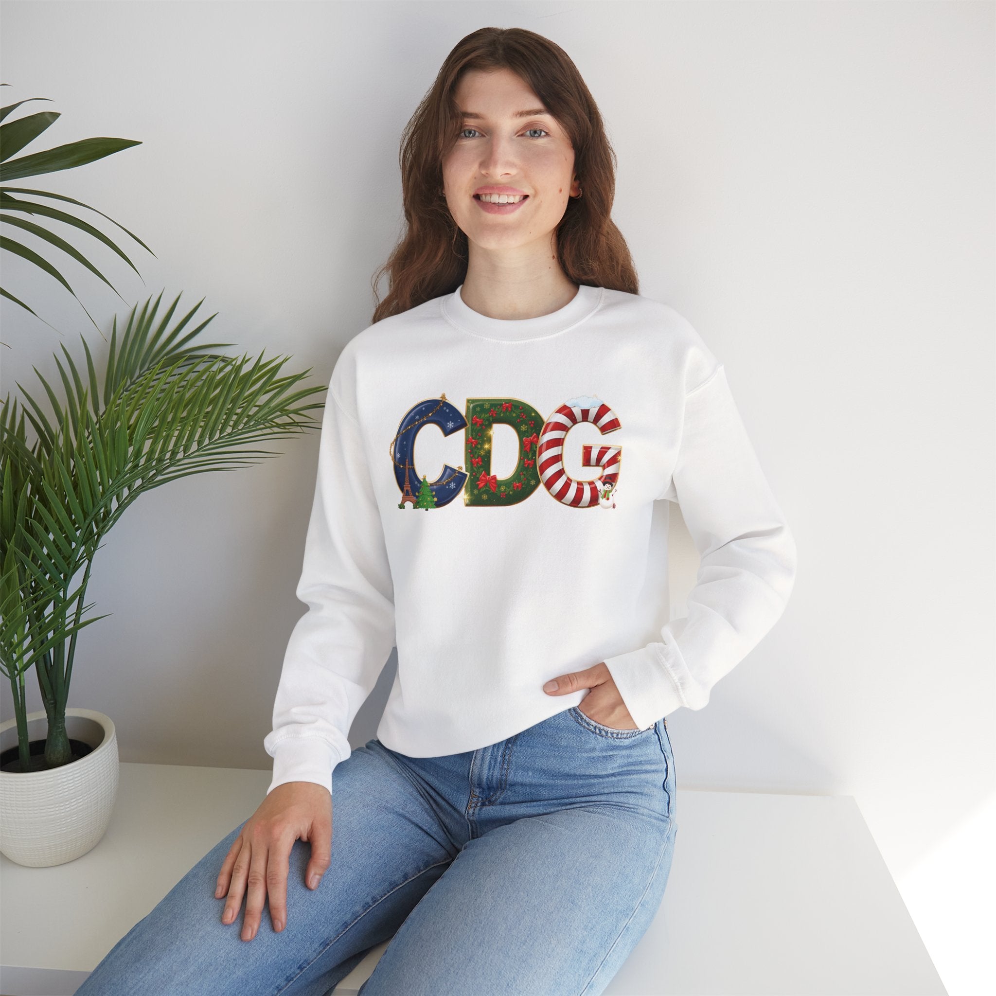 CDG Christmas Sweatshirt – Festive Holiday Letter Art Tee | Christmas Gift | Gildan 18000