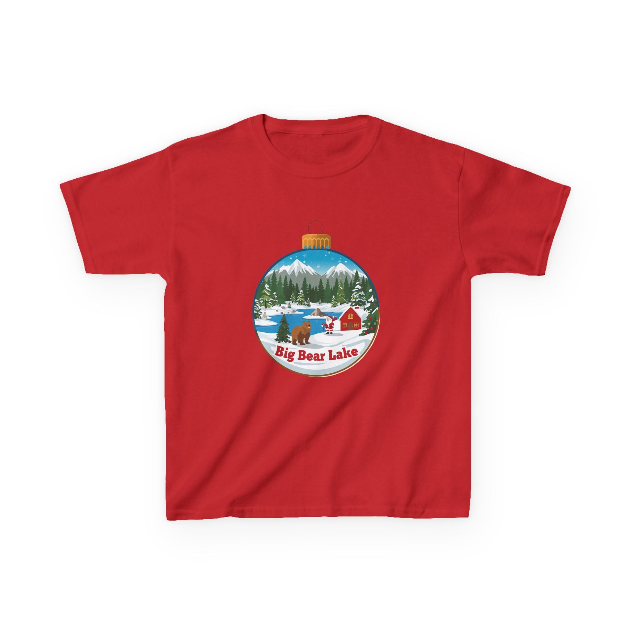 Kids Big Bear Lake Christmas Shirt – Santa Winter Ornament Cabin Tee | Cute Mountain Holiday Shirt | Santa & Bear Gift Tee | Gildan 5000B