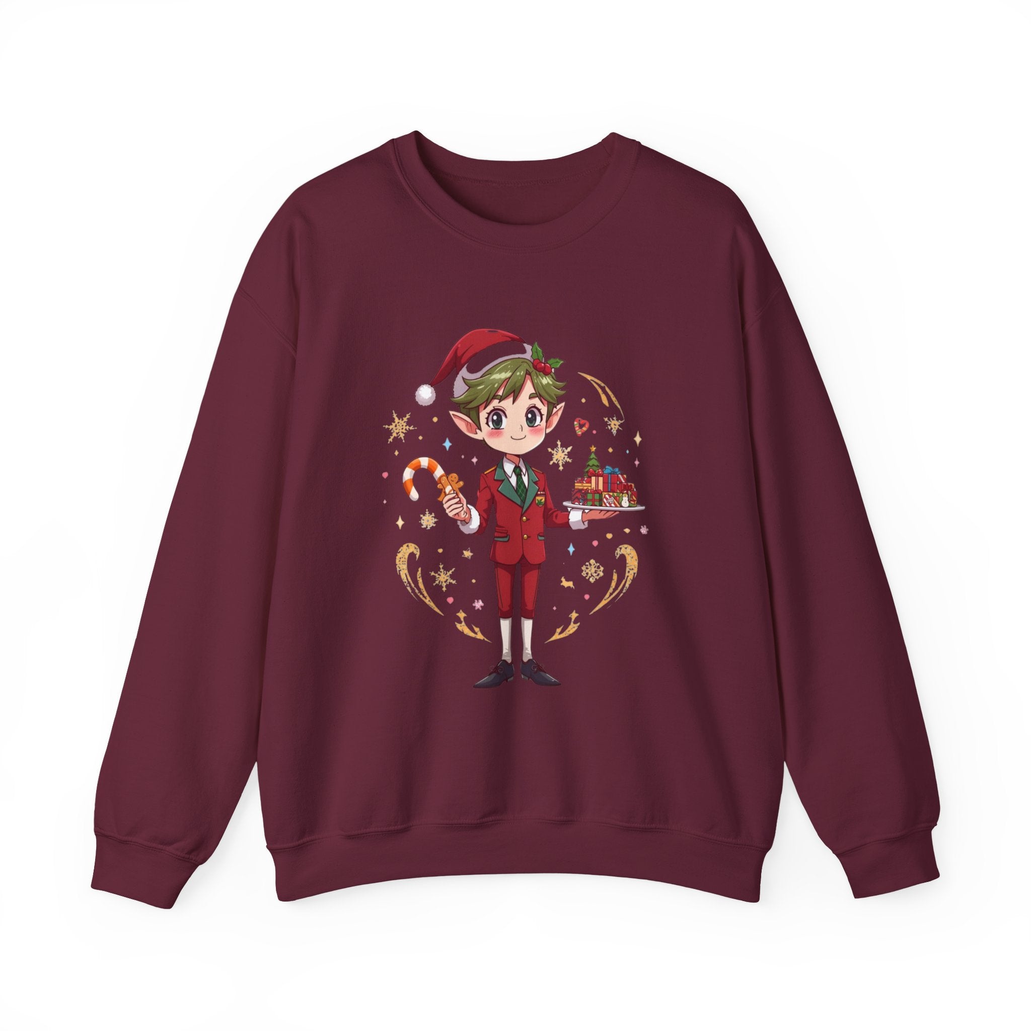 Christmas Cabin  Elf Crewneck Sweatshirt – Cute Holiday Candy Cane Design