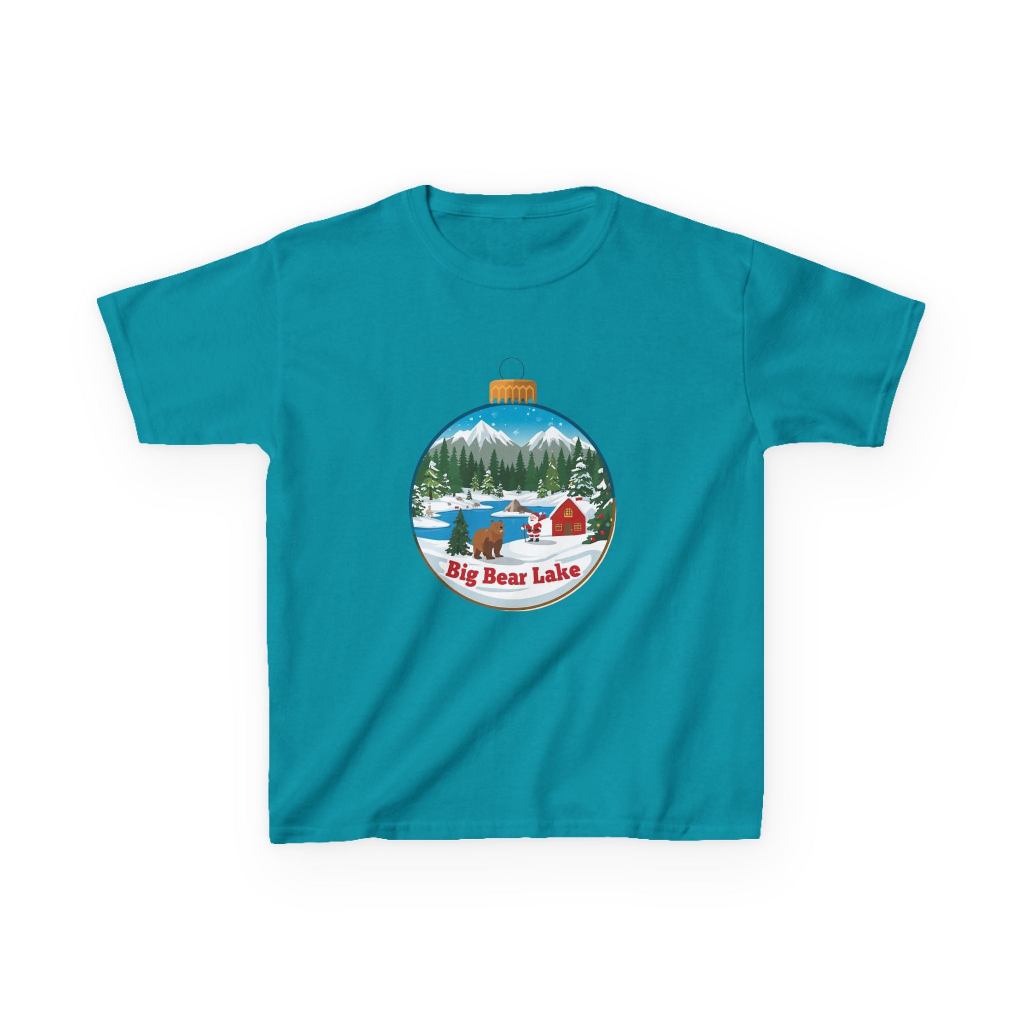 Kids Big Bear Lake Christmas Shirt – Santa Winter Ornament Cabin Tee | Cute Mountain Holiday Shirt | Santa & Bear Gift Tee | Gildan 5000B