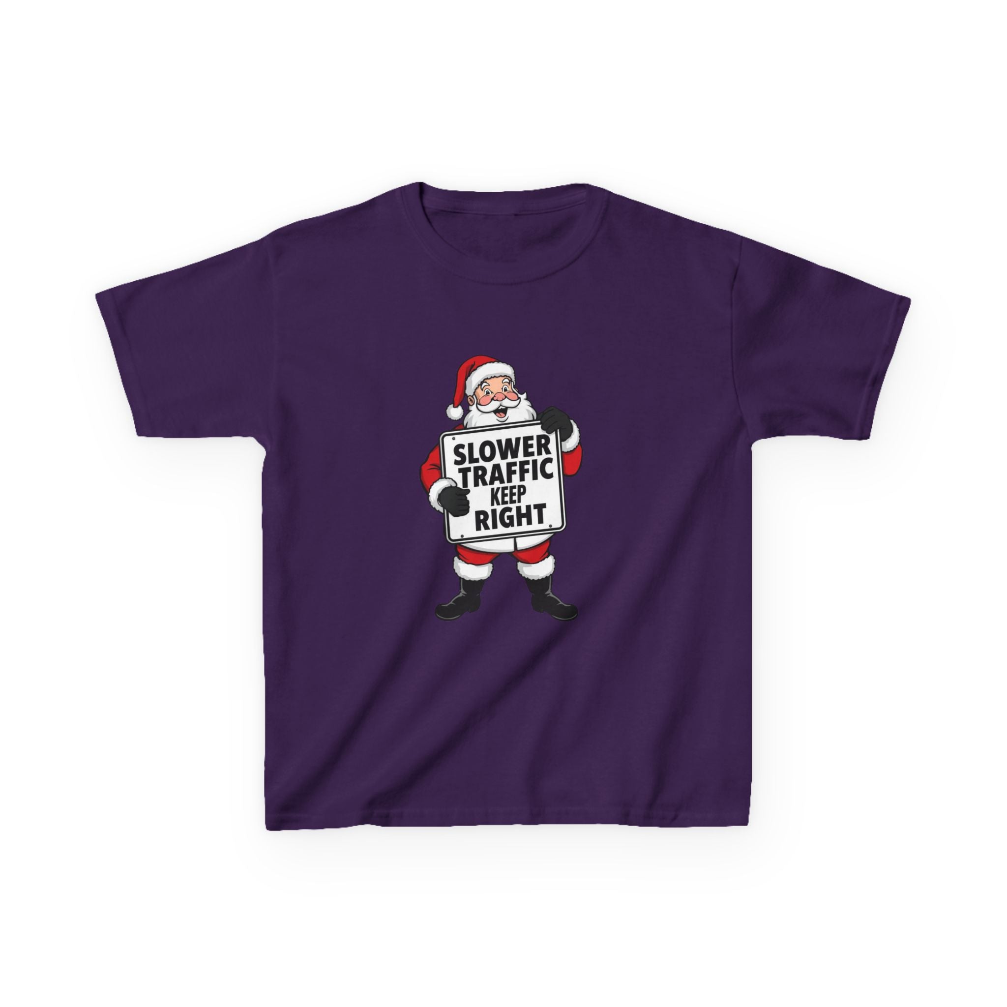 Slower Traffic Keep Right Santa Kids Christmas Shirt – Funny Holiday Driving Sign Tee | Santa Humor Christmas Tee | Youth Gildan 5000B