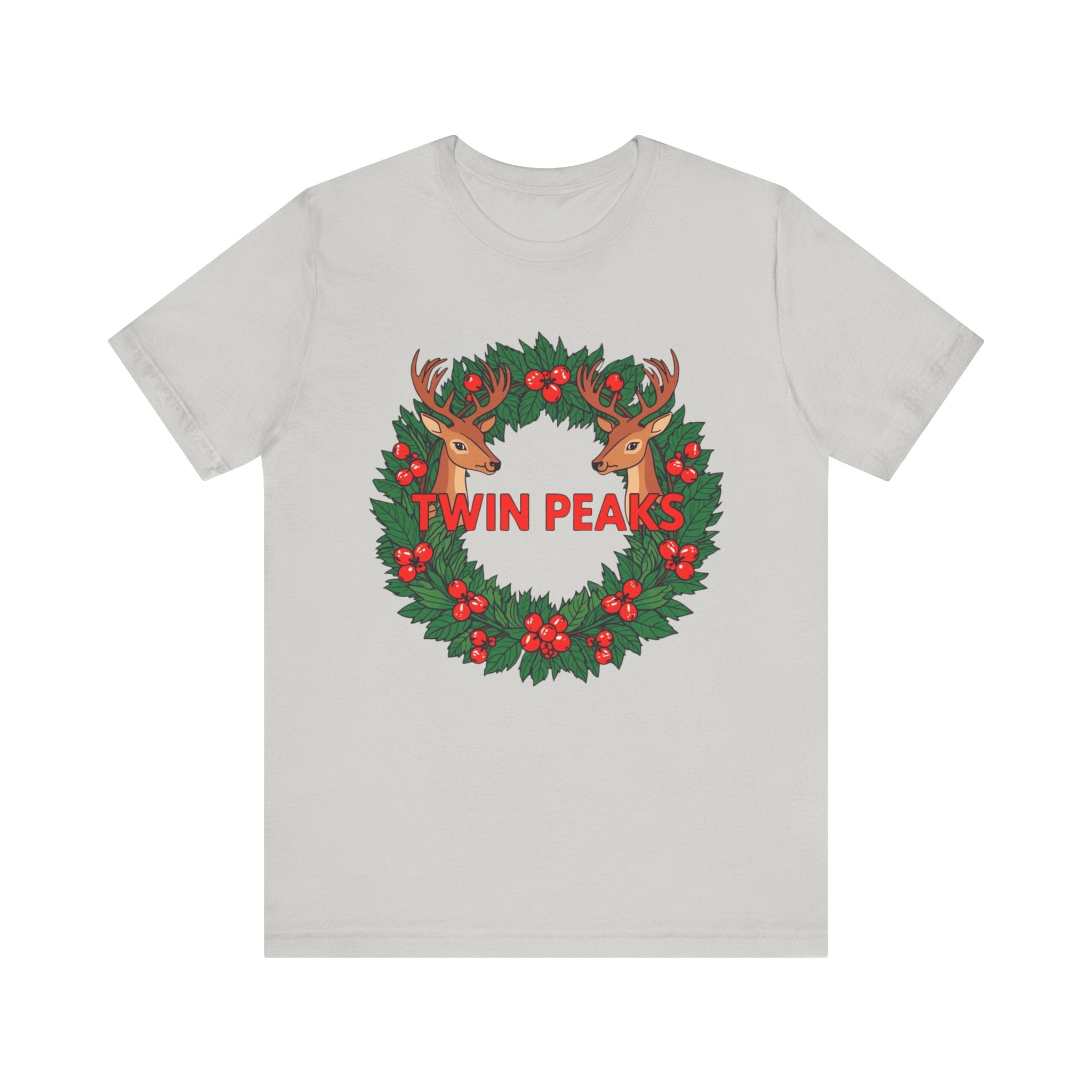Twin Peaks Christmas Shirt – Holiday Wreath with Deer Tee | Mountain Town Christmas Gift | Bella Canvas 3001