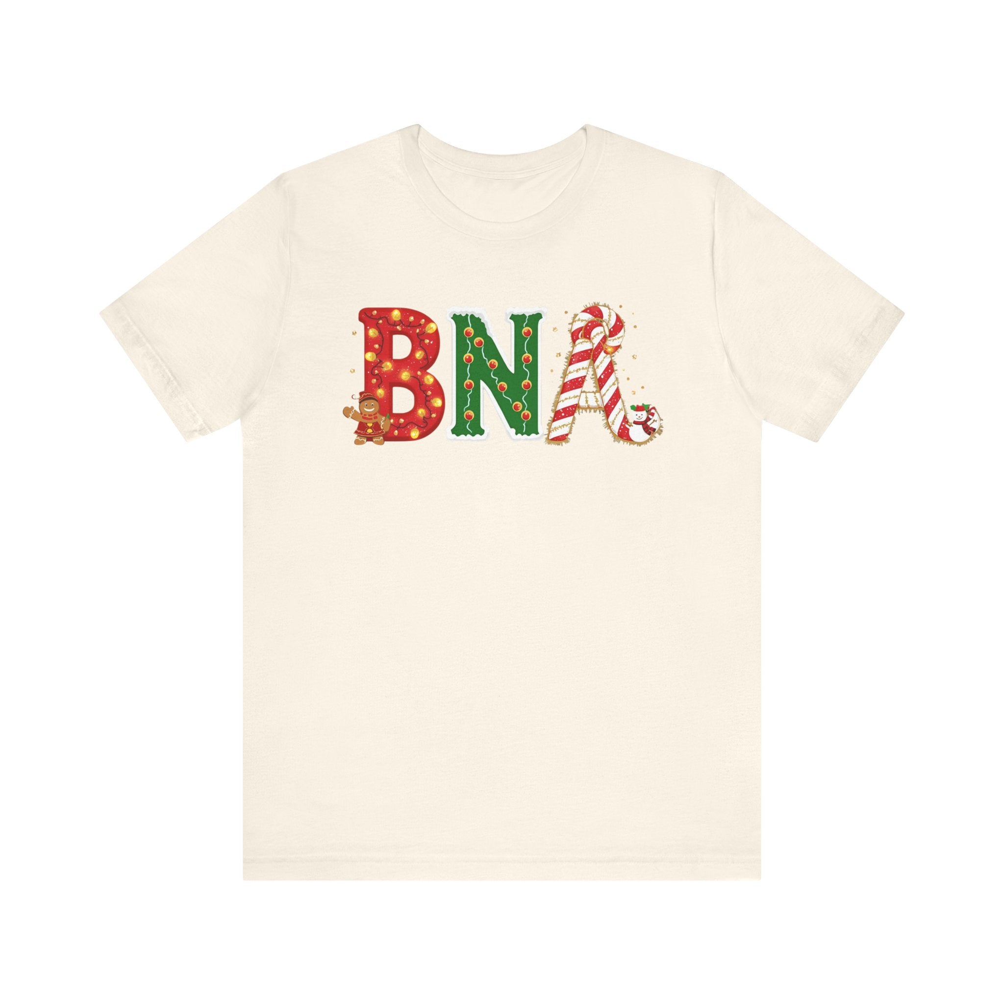 BNA Christmas Shirt – Festive Holiday Letter Art Tee | Christmas Gift | Bella Canvas 3001