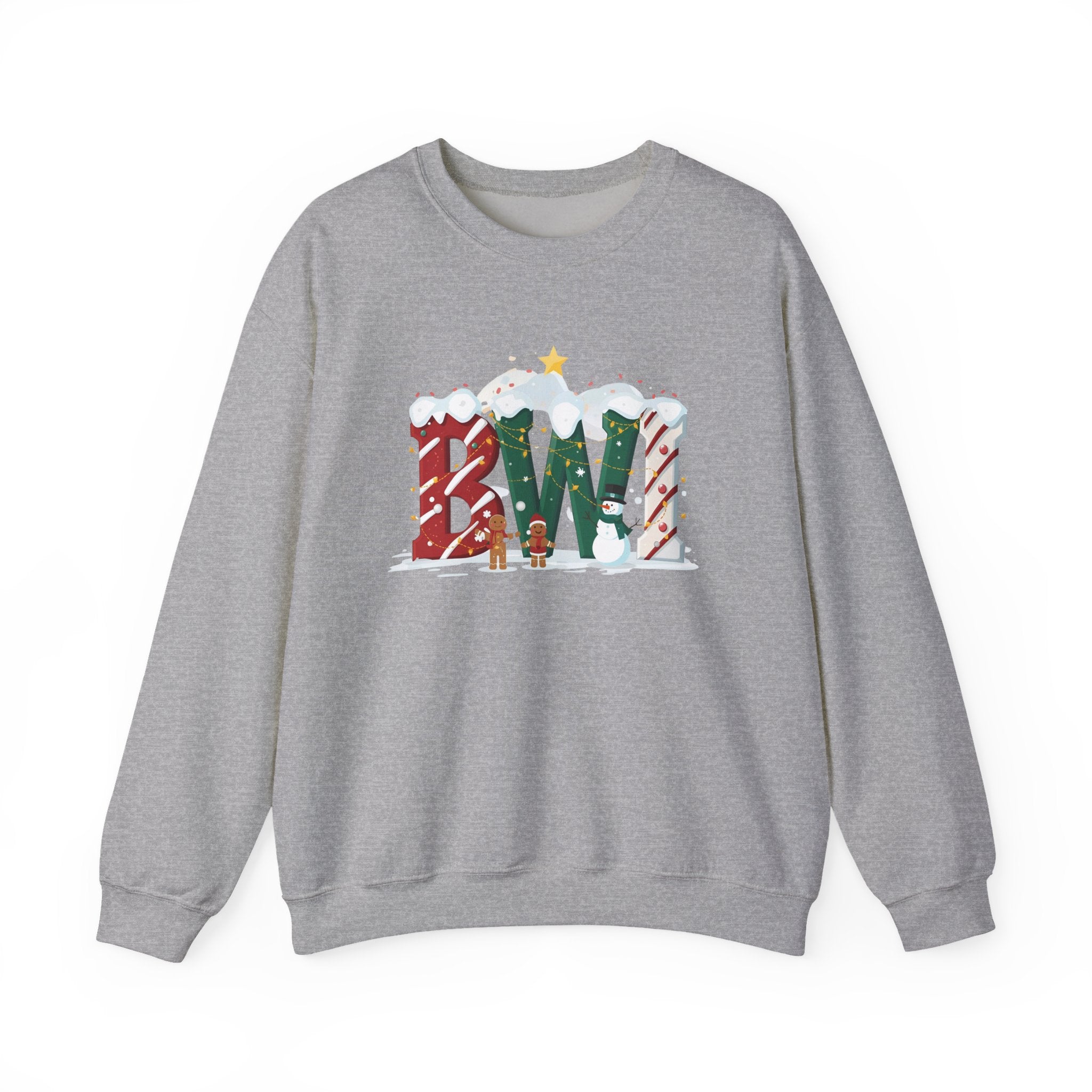 BWI Christmas Sweatshirt – Festive Holiday Letter Art Tee | Christmas Gift | Gildan 18000