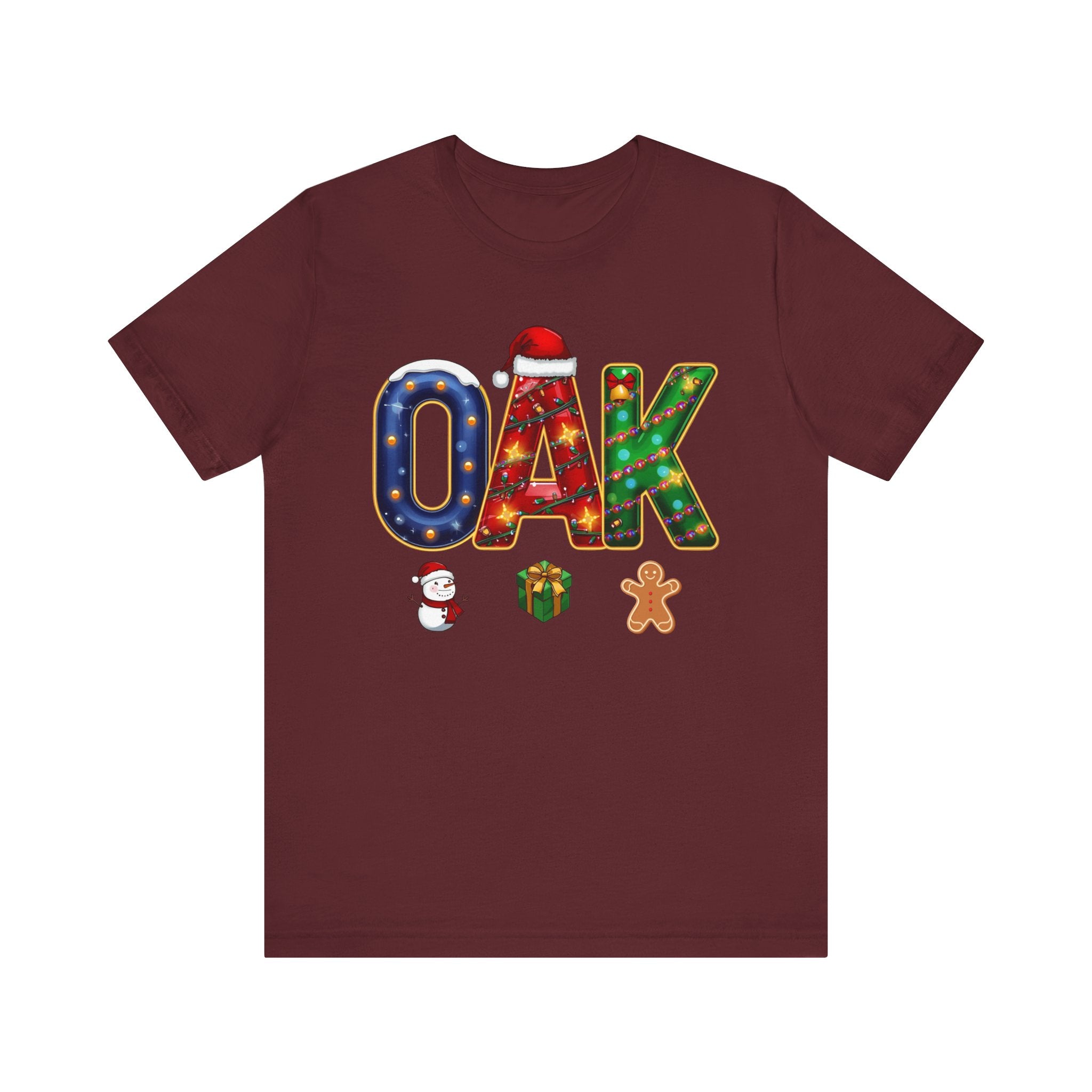 OAK Christmas Shirt – Festive Holiday Letter Art Tee | Christmas Gift | Bella Canvas 3001