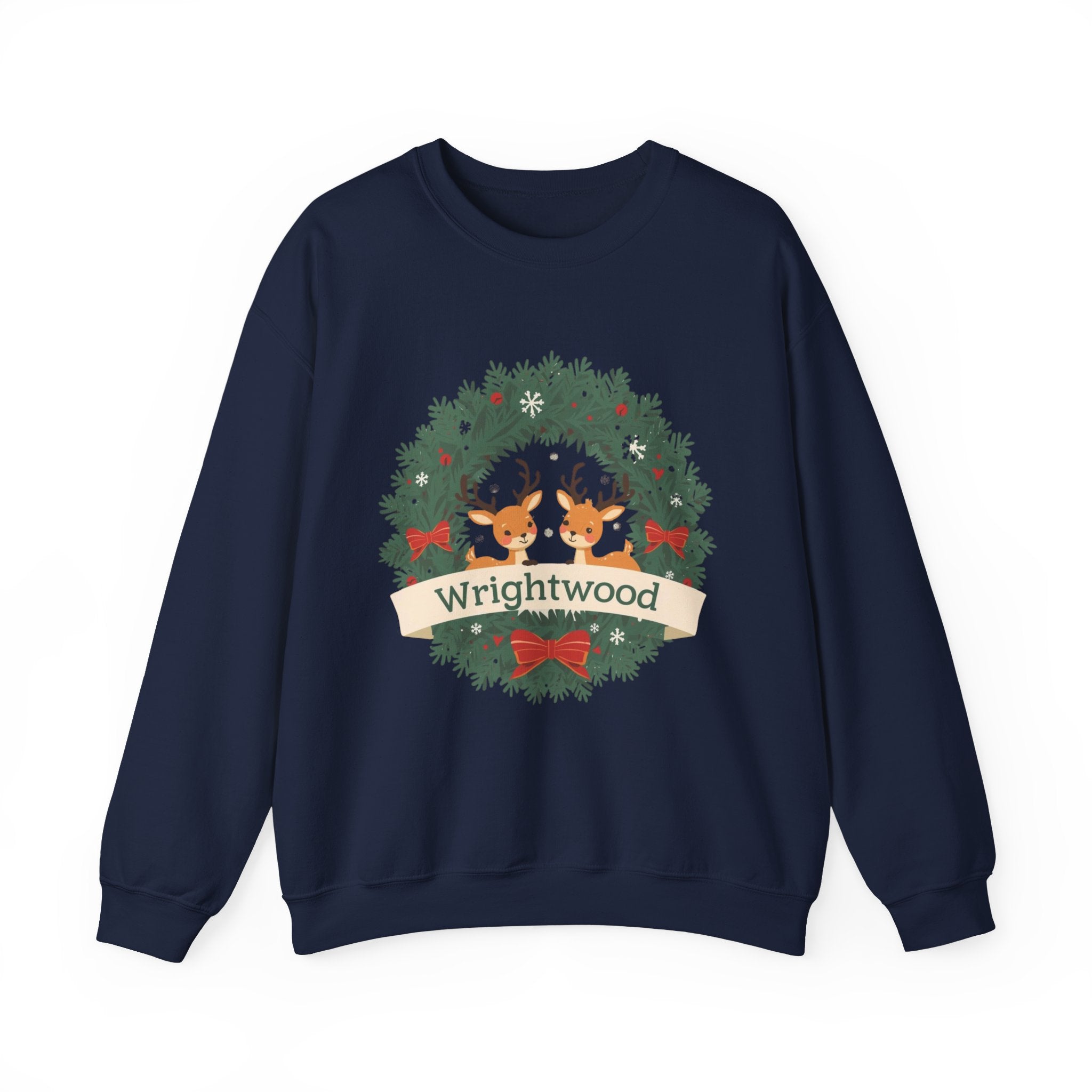 Wrightwood Christmas Sweatshirt – Holiday Wreath Deer Crewneck | Cute Mountain Town Winter Sweater | Wrightwood CA Gift | Gildan 18000