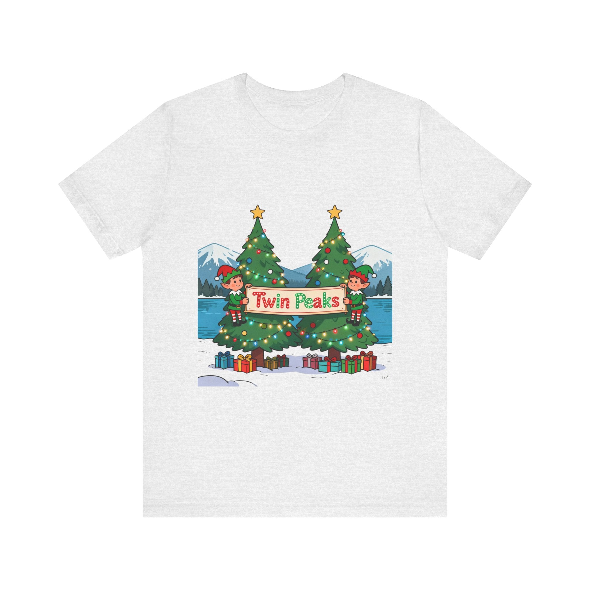 Twin Peaks Christmas Shirt – Festive Elves and Twin Trees Lights Tee | Mountain Town Christmas Gift | Bella Canvas 3001