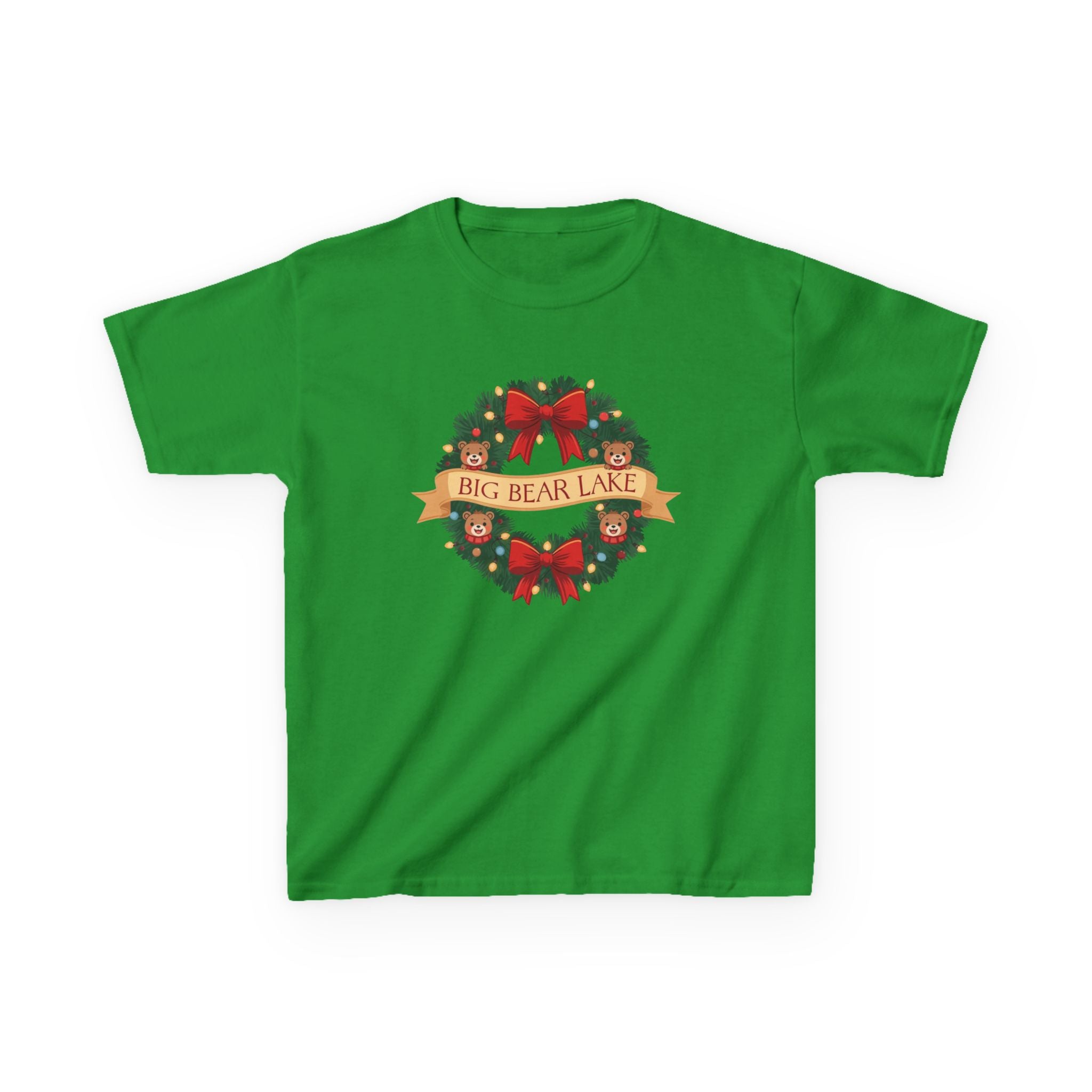 Kids Big Bear Lake Christmas Wreath Shirt — Cute Holiday Bears T-Shirt | Gildan 5000B