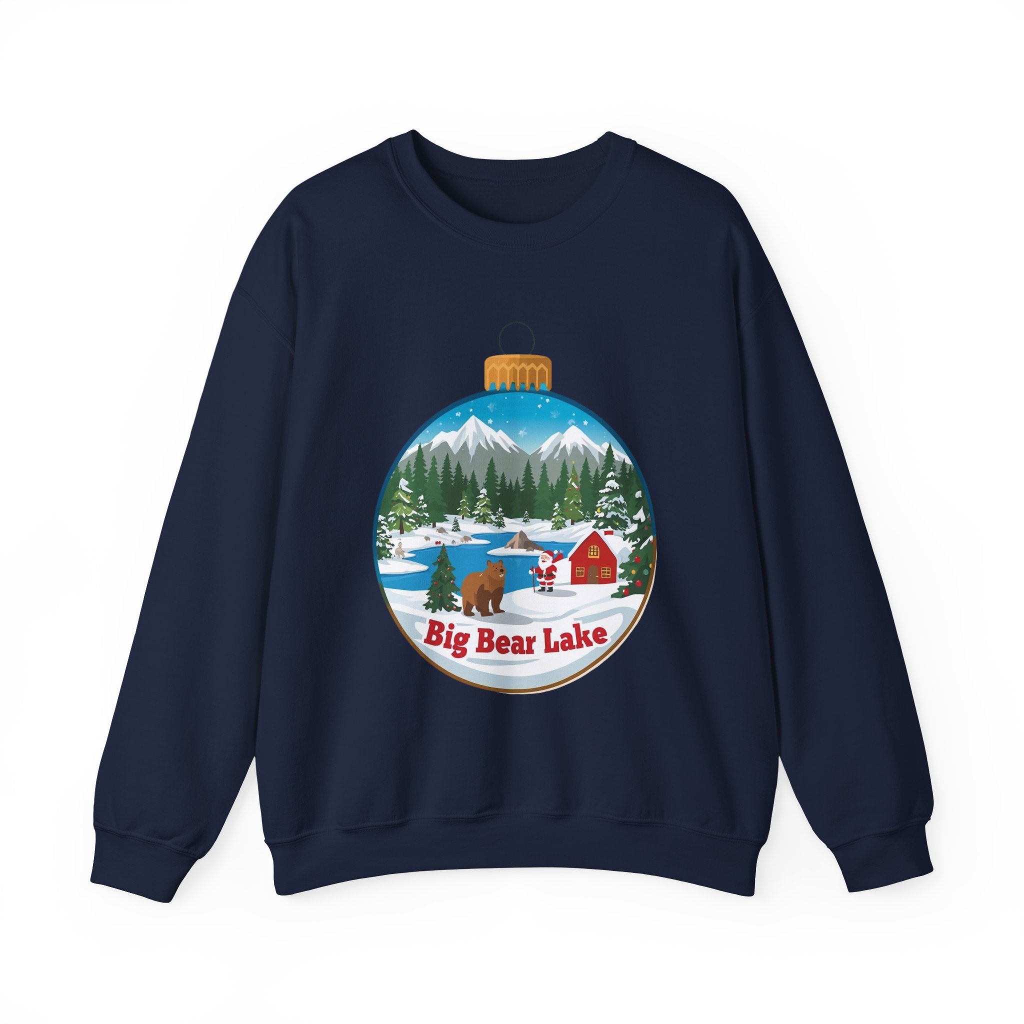 Big Bear Lake Christmas Sweatshirt – Santa Winter Ornament Cabin Crewneck | Cute Mountain Holiday Sweater | Santa & Bear Gift Shirt | Gildan 18000