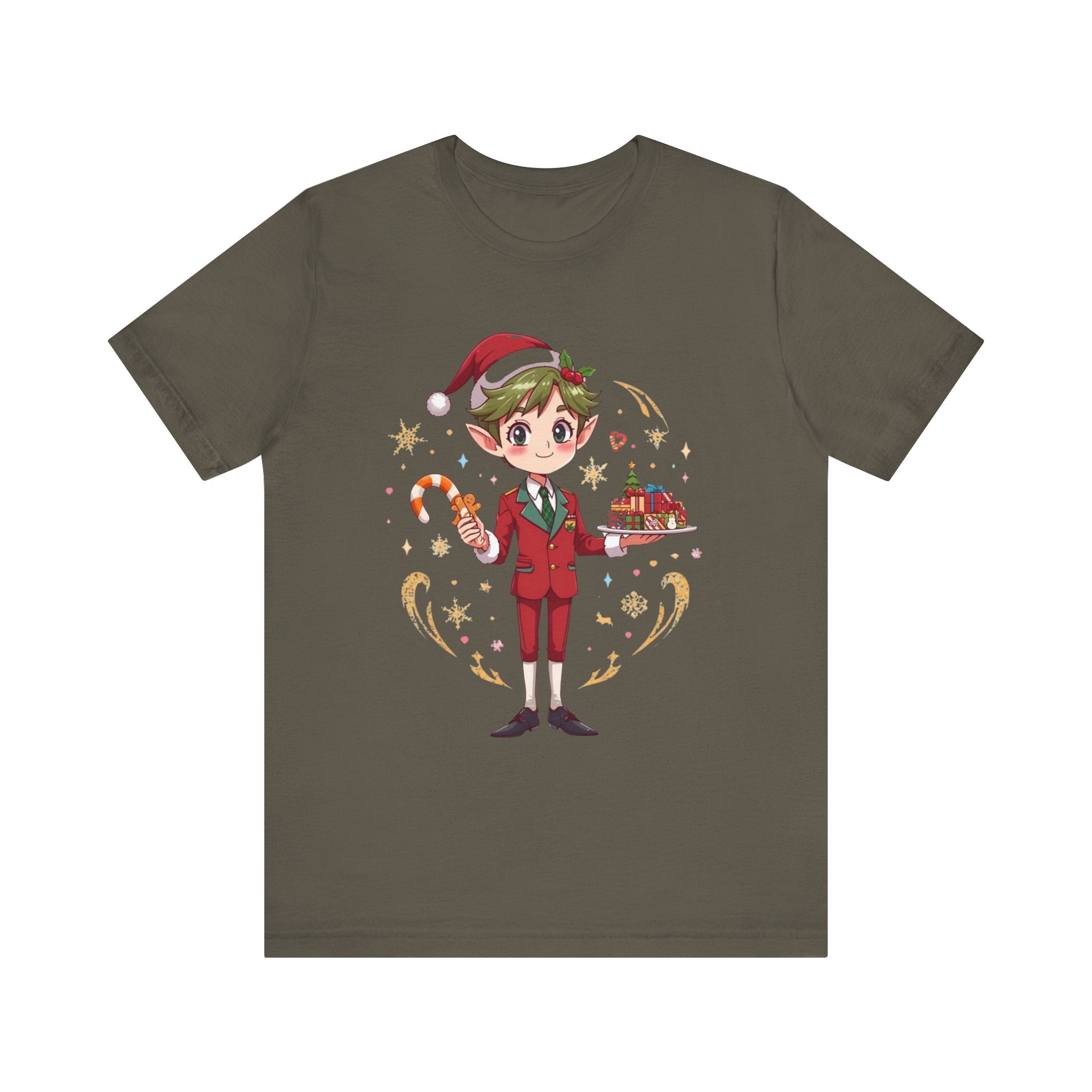 Christmas Cabin Elf Tee — Cute Candy Cane & Holiday Village Graphic Shirt