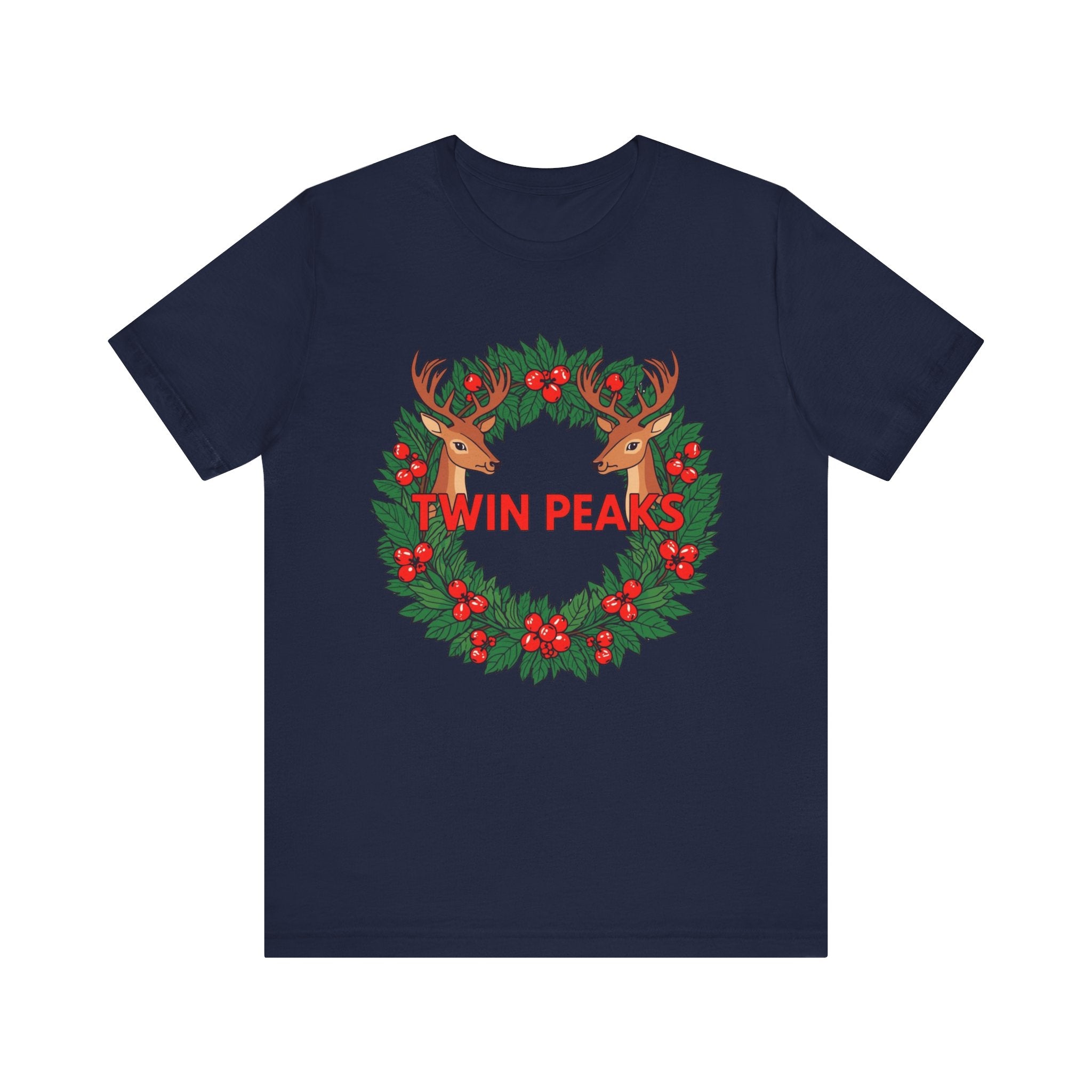 Twin Peaks Christmas Shirt – Holiday Wreath with Deer Tee | Mountain Town Christmas Gift | Bella Canvas 3001