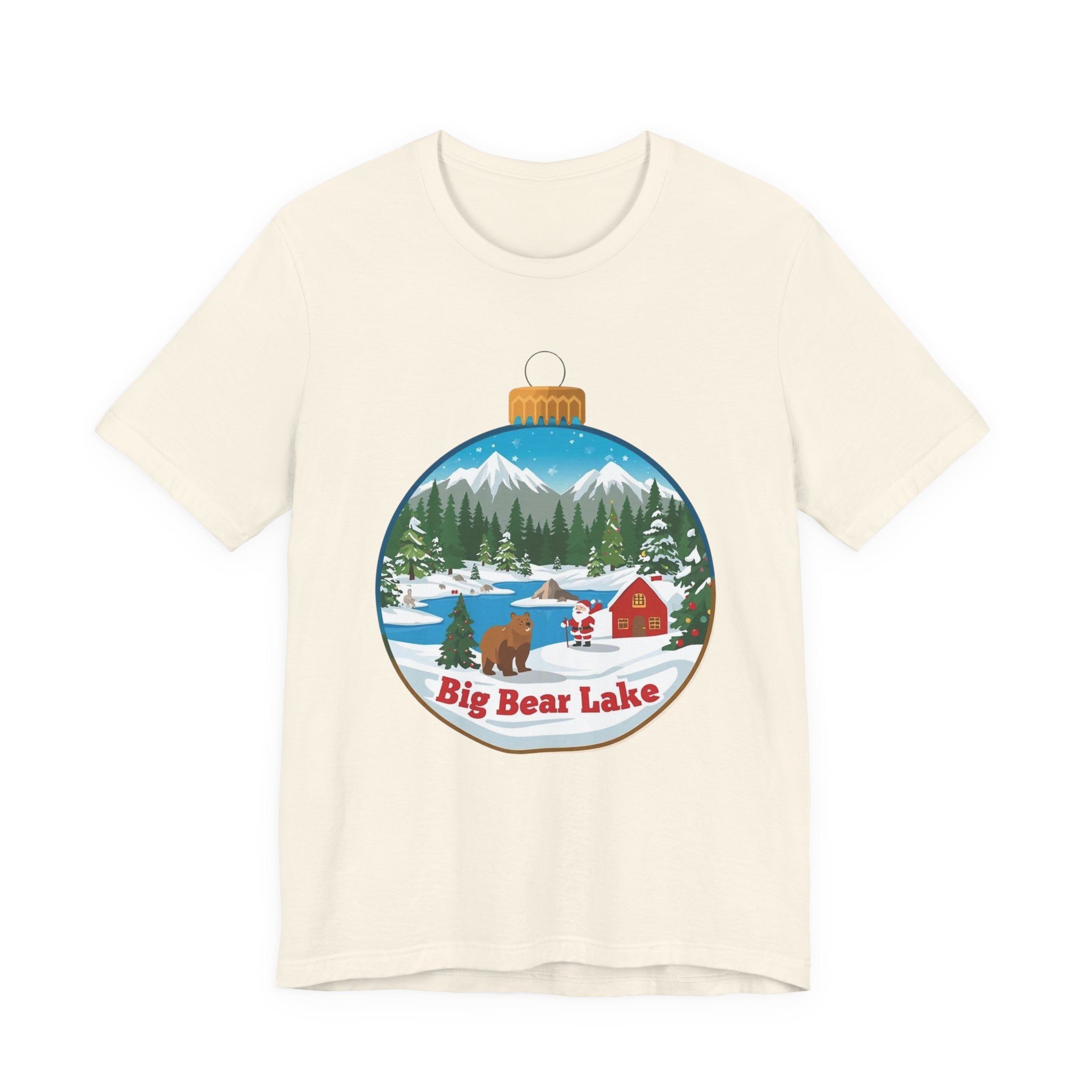 Big Bear Lake Christmas Ornament Scene T-Shirt – Santa, Cabin & Winter Mountains Tee