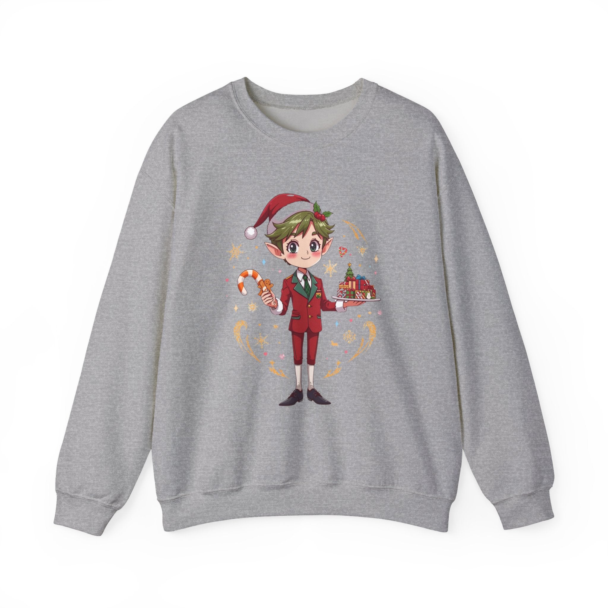 Christmas Cabin  Elf Crewneck Sweatshirt – Cute Holiday Candy Cane Design
