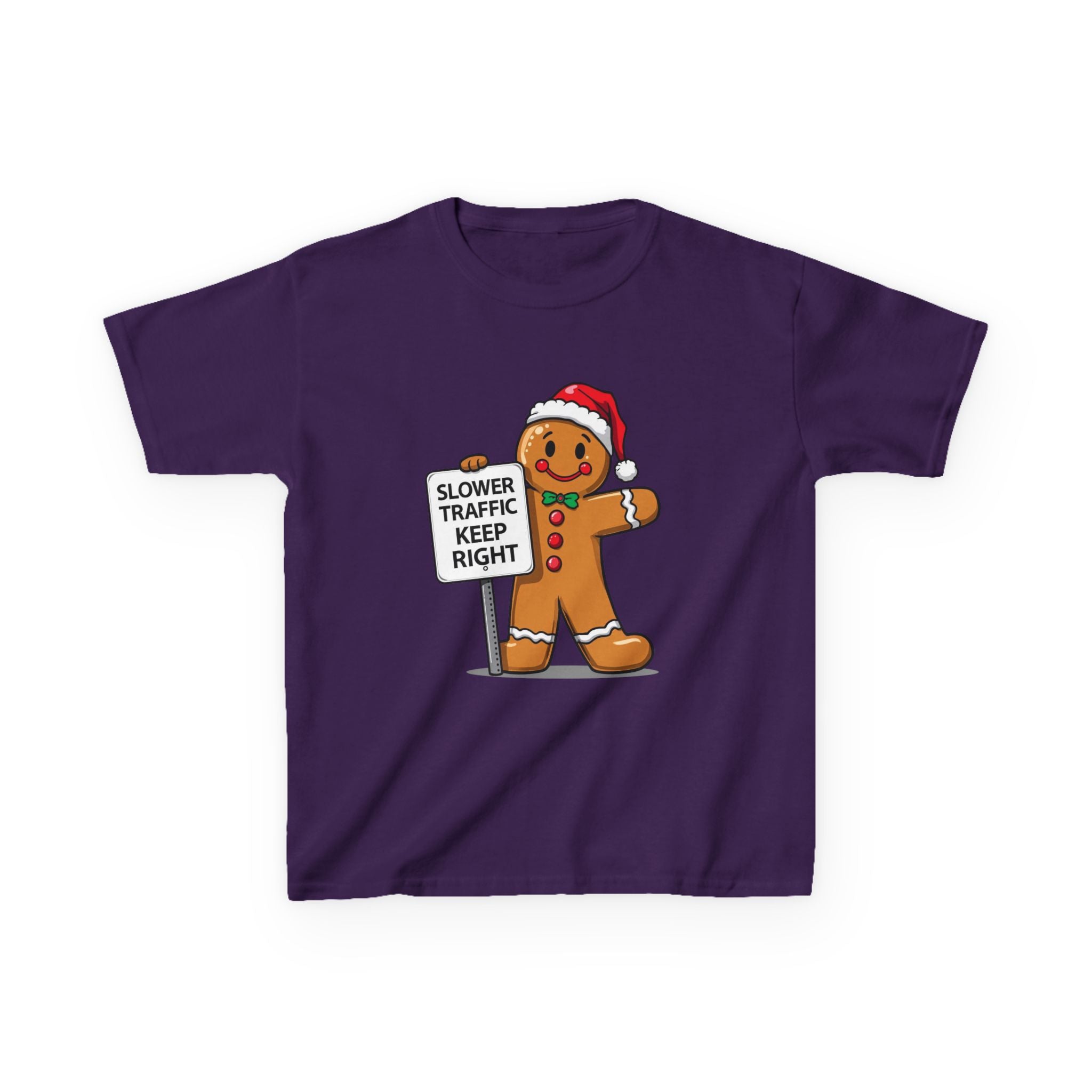 Funny Gingerbread Traffic Kids Christmas Shirt – Slower Traffic Keep Right Holiday Tee | Cute Gingerbread Man Humor | Gildan 5000B