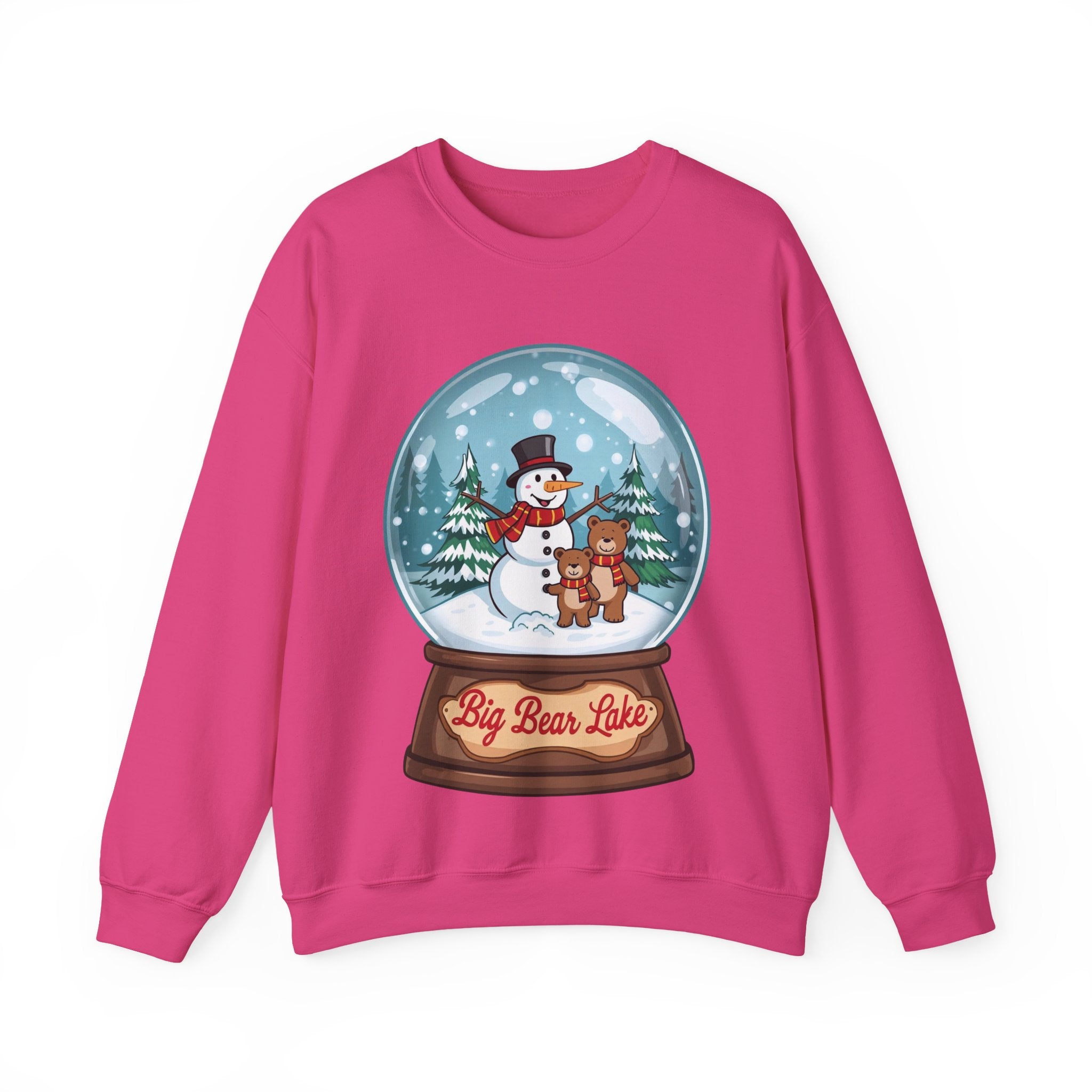 Big Bear Lake Snow Globe Christmas Sweatshirt – Cute Snowman & Bears Winter Crewneck | Holiday Mountain Gift | California Xmas Sweater | Gildan 18000