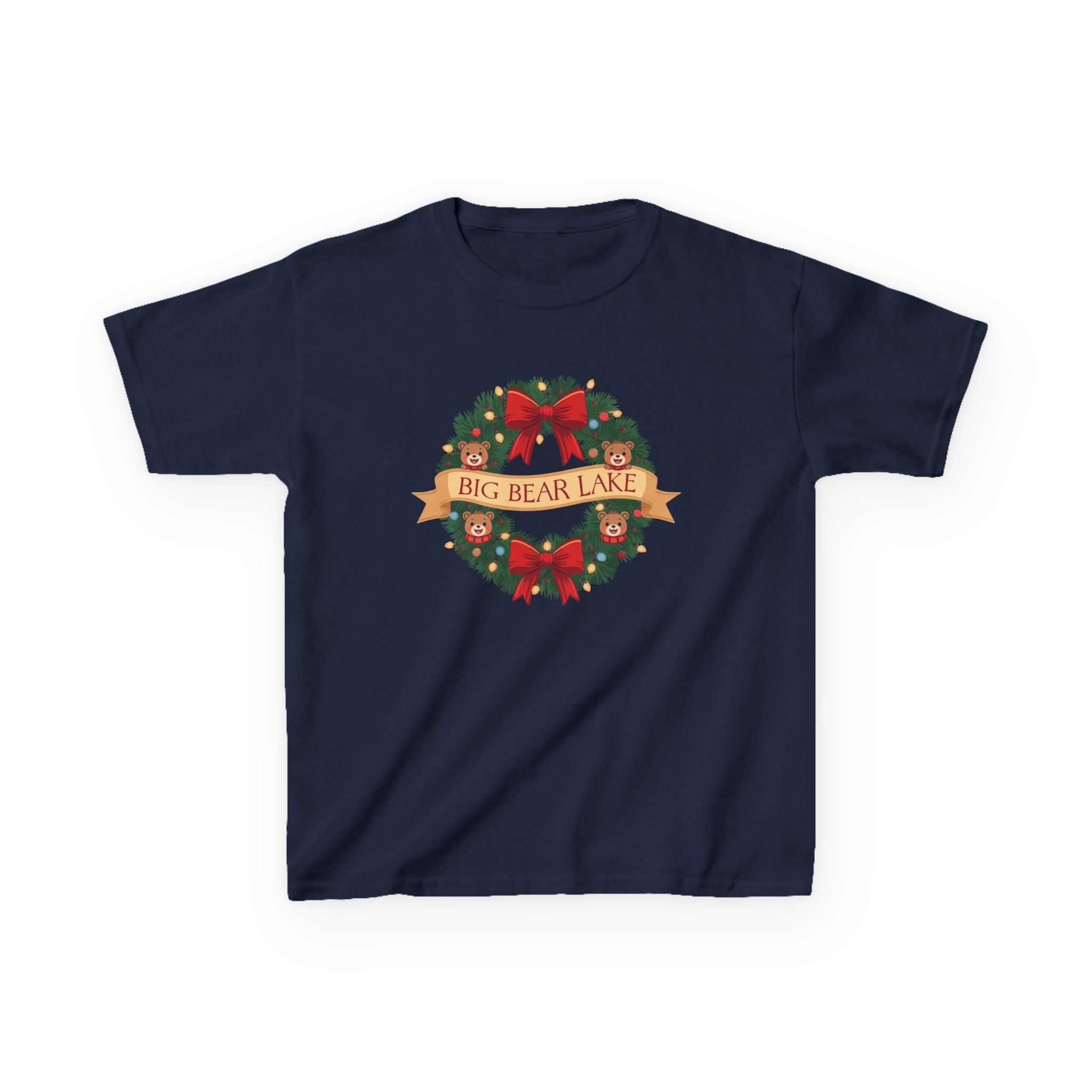 Kids Big Bear Lake Christmas Wreath Shirt — Cute Holiday Bears T-Shirt | Gildan 5000B