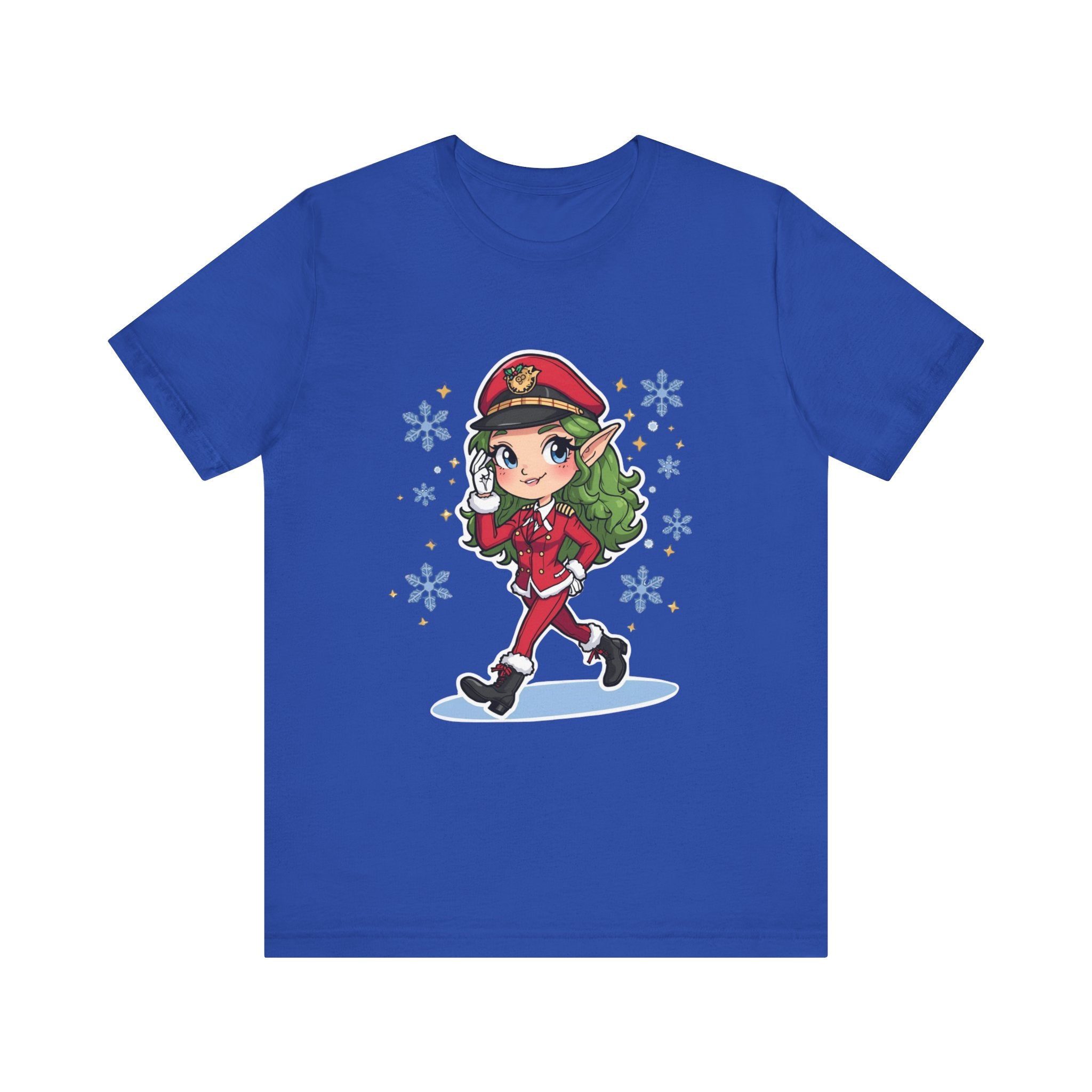 Christmas Elf Pilot T‑Shirt — Cute Holiday Elf Cartoon Tee with Snowflakes