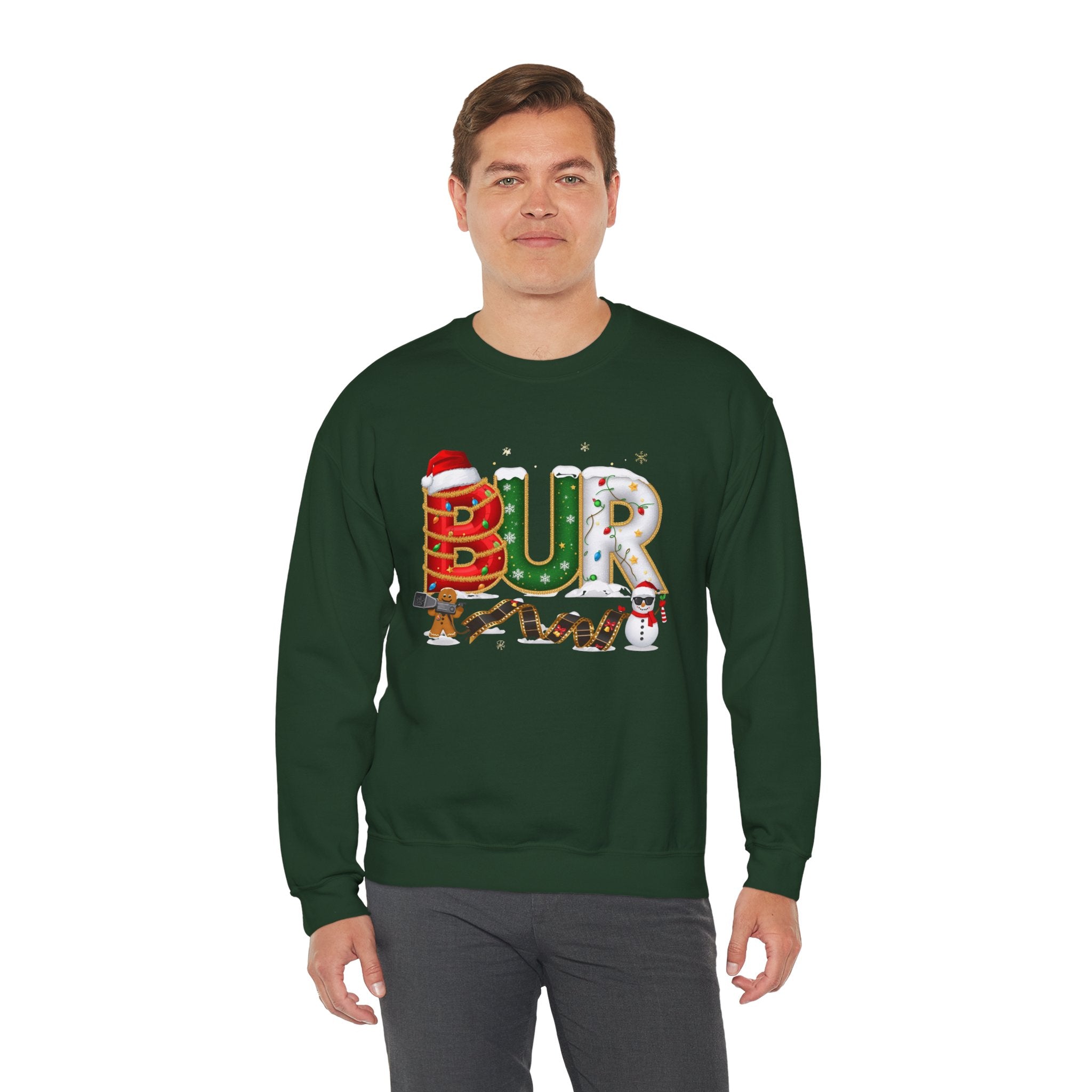 BUR Christmas Sweatshirt – Festive Holiday Letter Art Tee | Christmas Gift | Gildan 18000