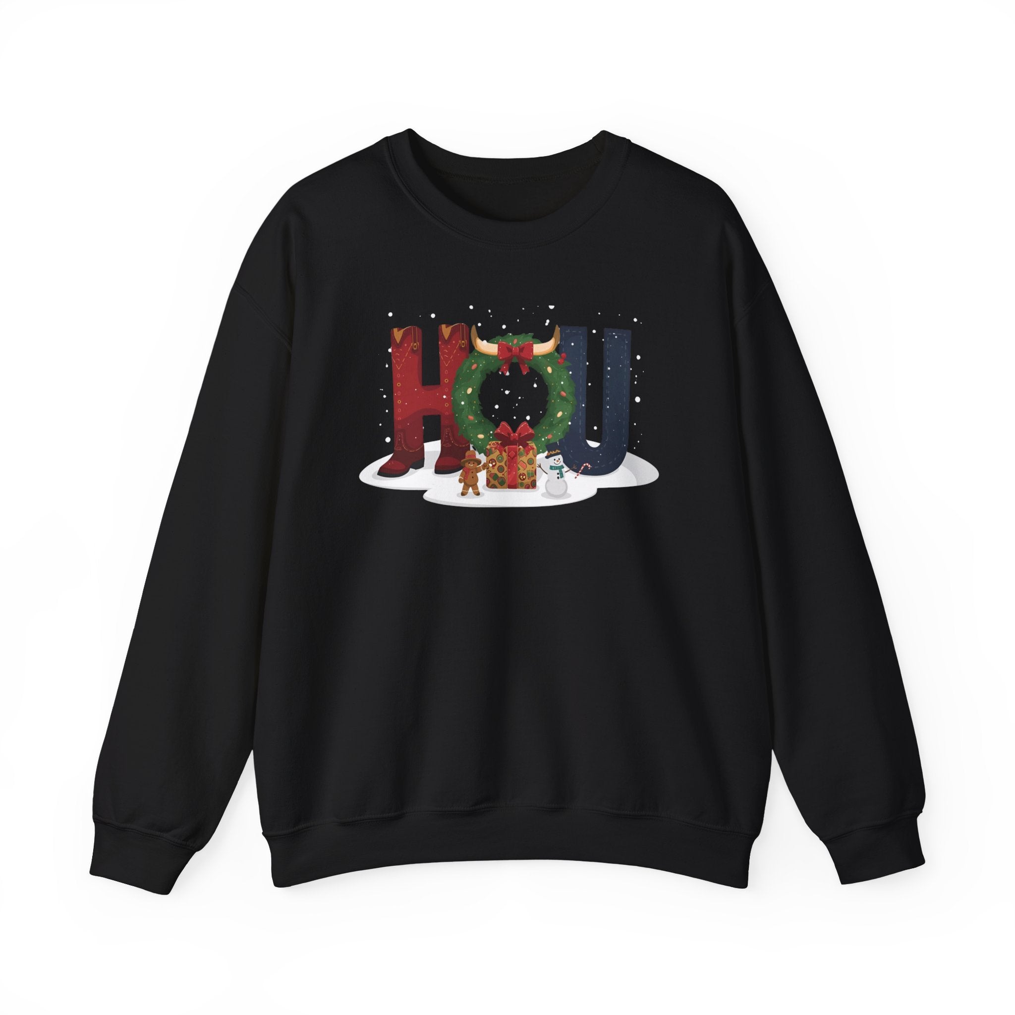 HOU Christmas Sweatshirt – Festive Holiday Letter Art Tee | Christmas Gift | Gildan 18000