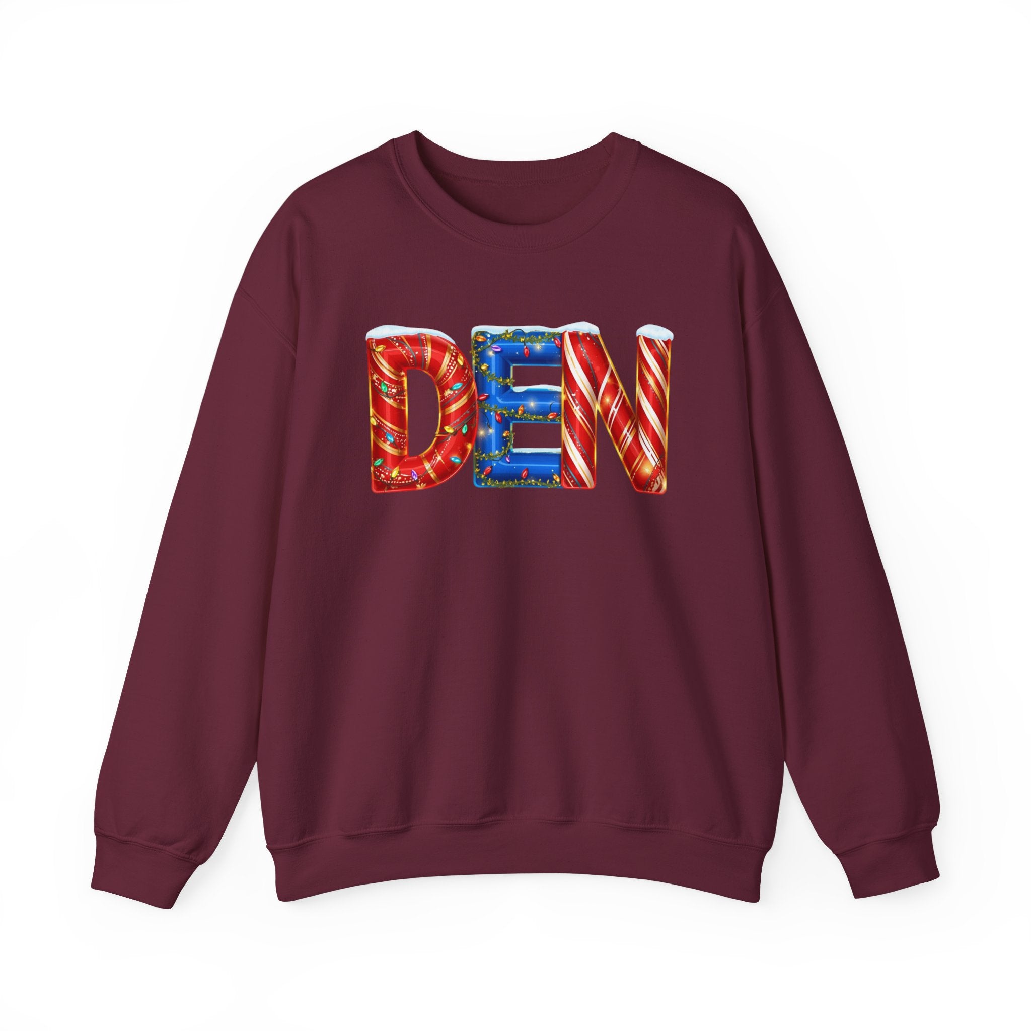 DEN Christmas Sweatshirt  – Festive Holiday Letter Art Tee | Christmas Gift | Gildan 18000