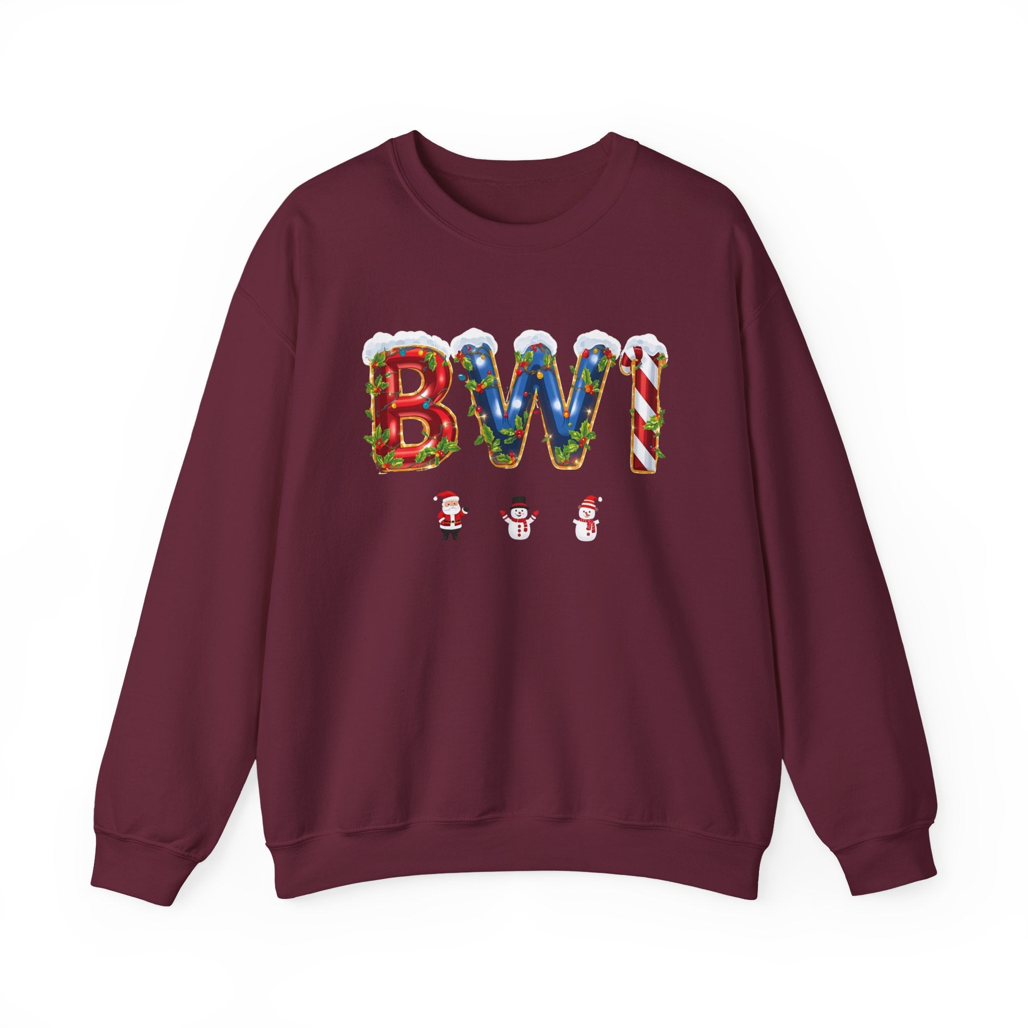 BWI Christmas Sweatshirt – Festive Holiday Letter Art Tee | Christmas Gift | Gildan 18000