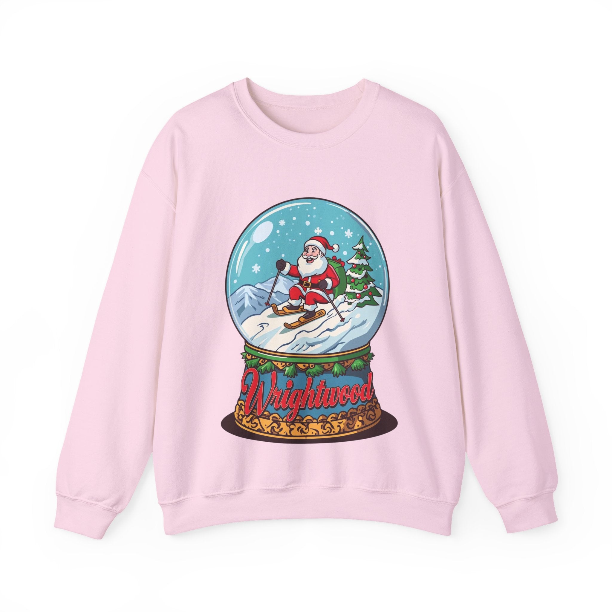 Wrightwood Christmas Sweatshirt – Cute Skiing Santa Snow Globe Crewneck | Mountain Town Christmas Gift | Gildan 18000