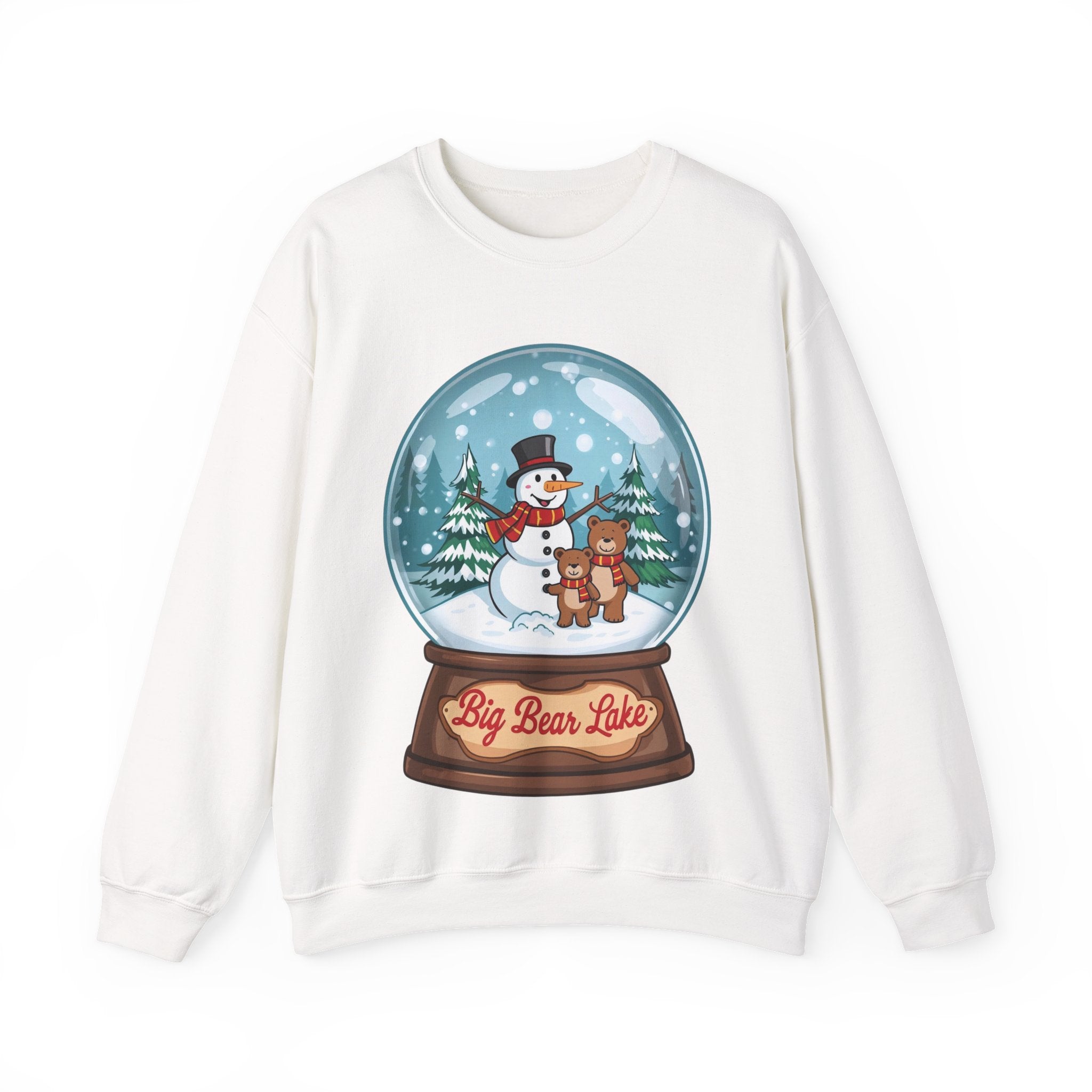 Big Bear Lake Snow Globe Christmas Sweatshirt – Cute Snowman & Bears Winter Crewneck | Holiday Mountain Gift | California Xmas Sweater | Gildan 18000