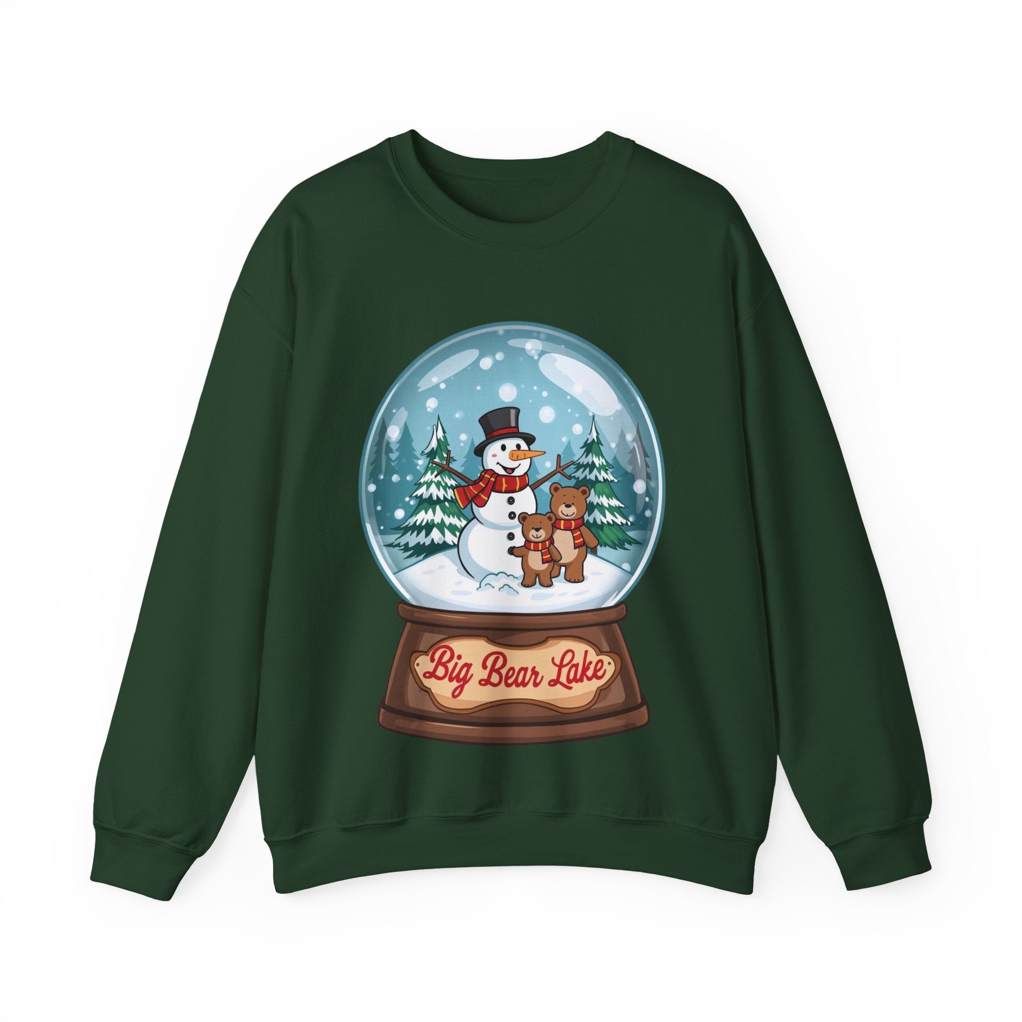 Big Bear Lake Snow Globe Christmas Sweatshirt – Cute Snowman & Bears Winter Crewneck | Holiday Mountain Gift | California Xmas Sweater | Gildan 18000