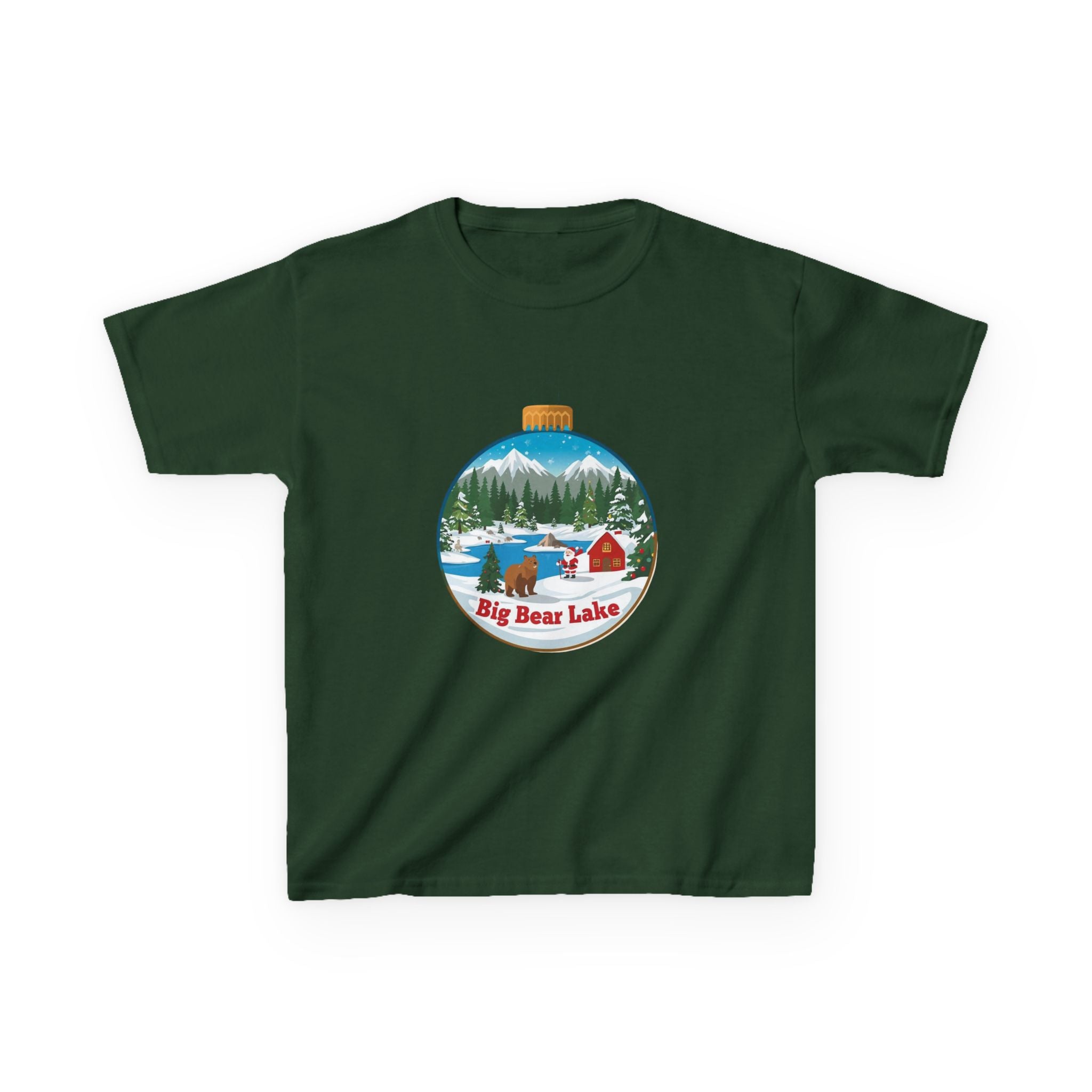 Kids Big Bear Lake Christmas Shirt – Santa Winter Ornament Cabin Tee | Cute Mountain Holiday Shirt | Santa & Bear Gift Tee | Gildan 5000B
