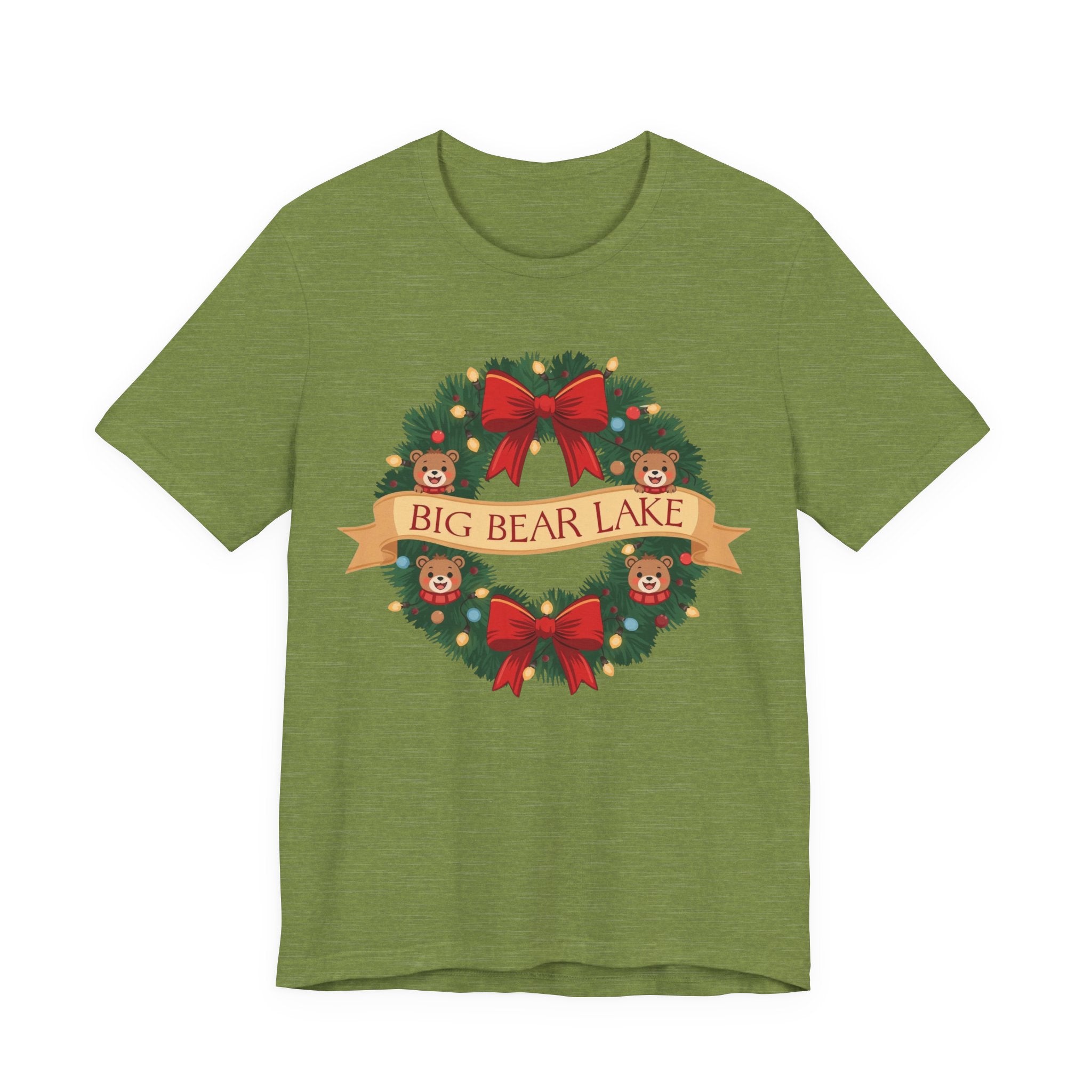 Big Bear Lake Christmas Wreath T-Shirt — Cute Holiday Bears & Lights | Bella Canvas 3001