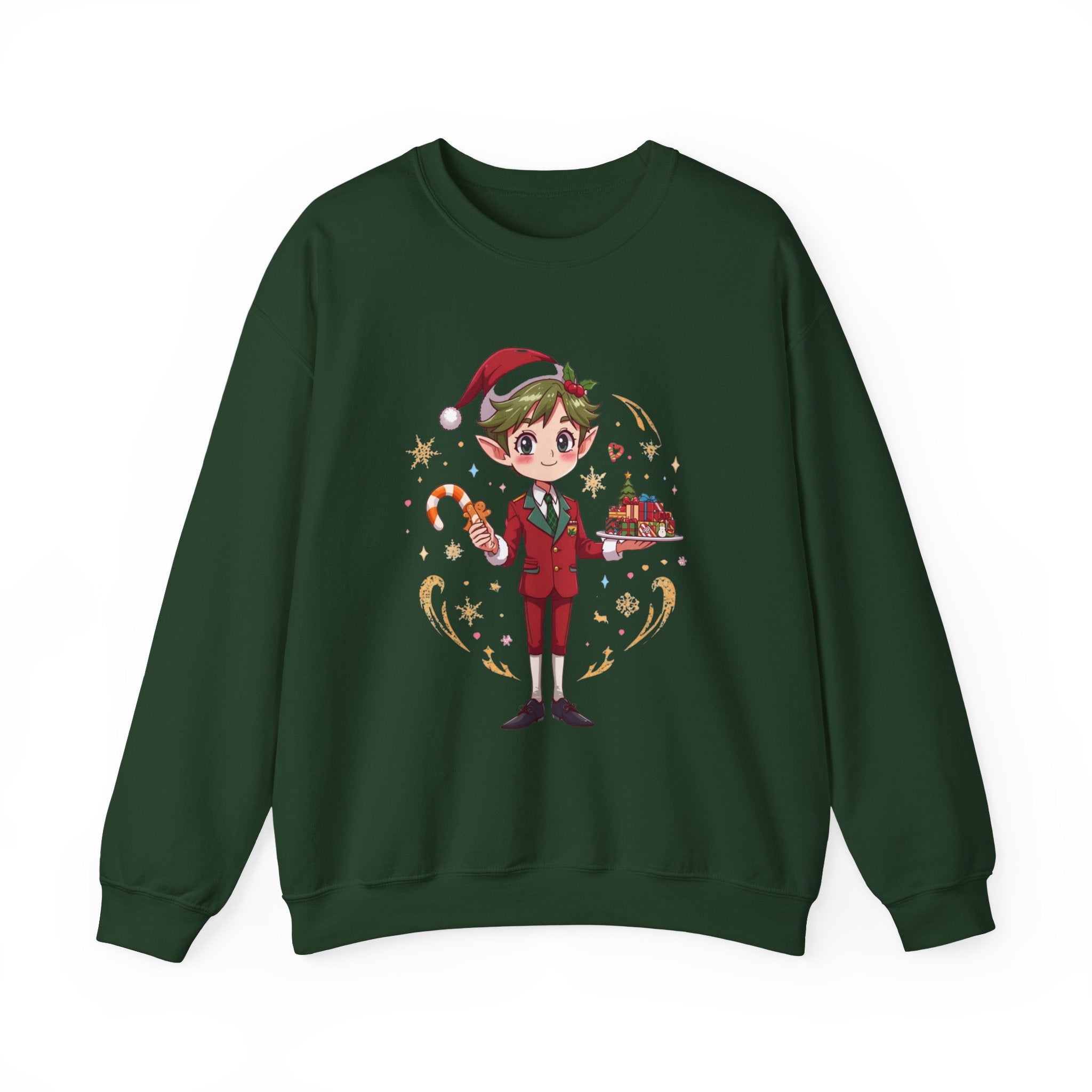 Christmas Cabin  Elf Crewneck Sweatshirt – Cute Holiday Candy Cane Design