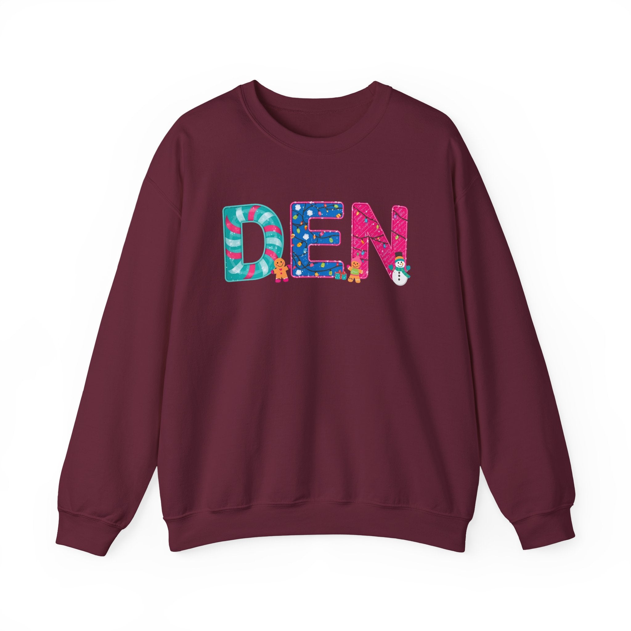 DEN Christmas Sweatshirt – Festive Holiday Letter Art Tee | Christmas Gift | Gildan 18000