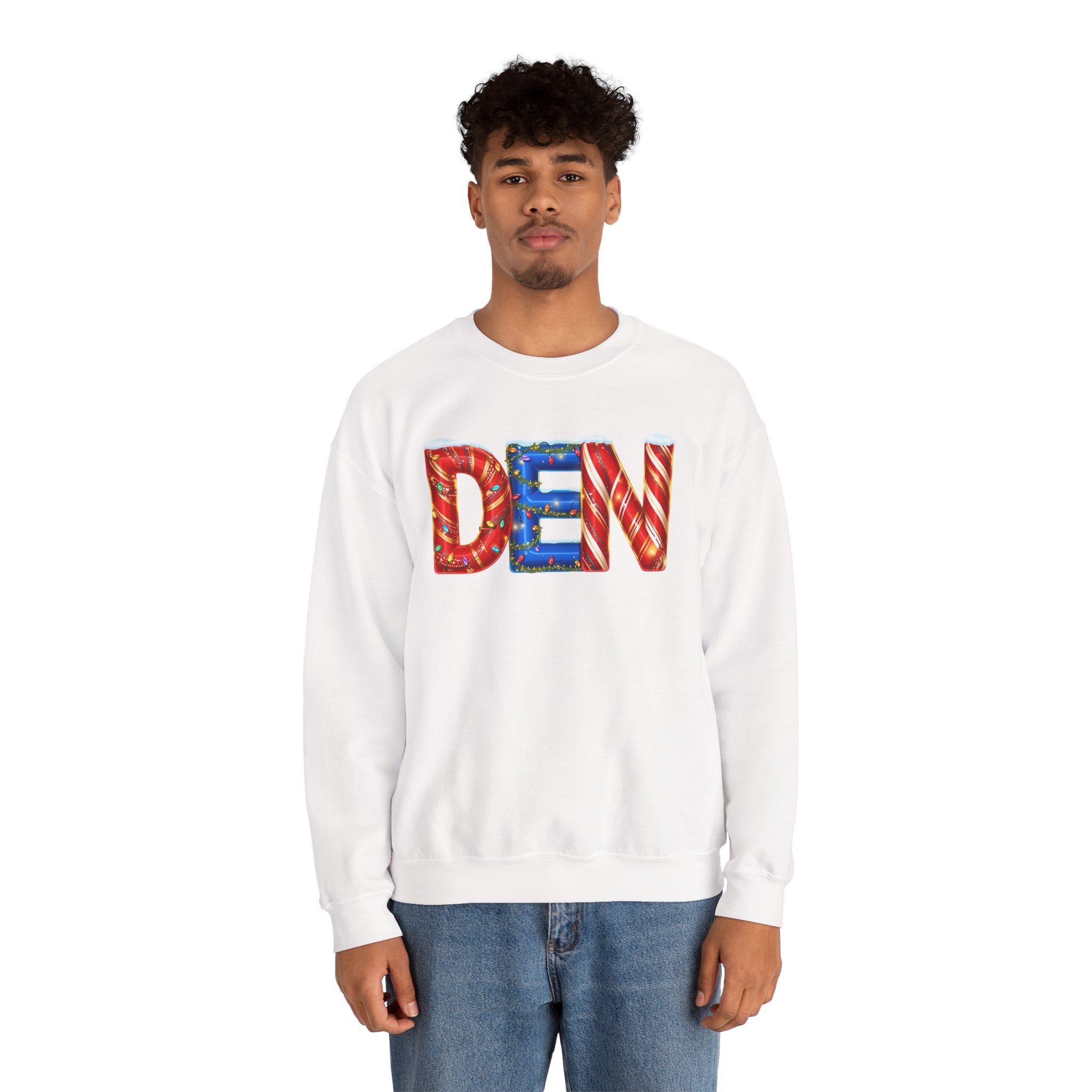 DEN Christmas Sweatshirt  – Festive Holiday Letter Art Tee | Christmas Gift | Gildan 18000