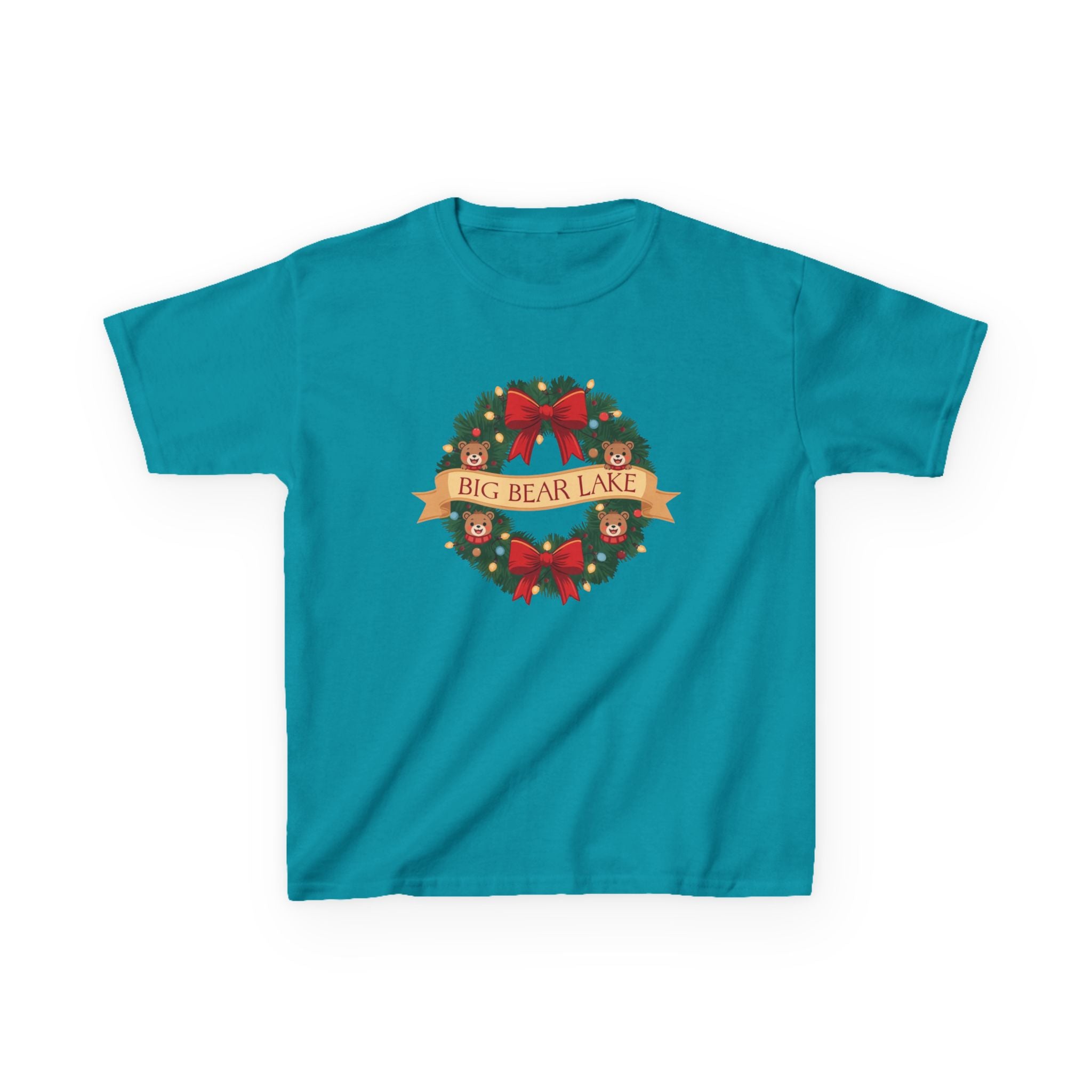 Kids Big Bear Lake Christmas Wreath Shirt — Cute Holiday Bears T-Shirt | Gildan 5000B